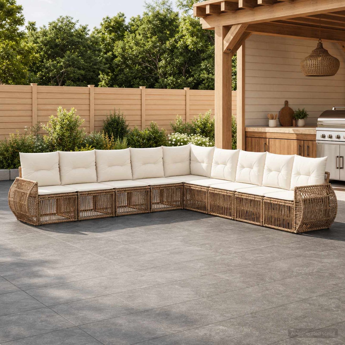 Gartensofa-set 9 pcs Beige und Cremeweiß Poly-Rattan