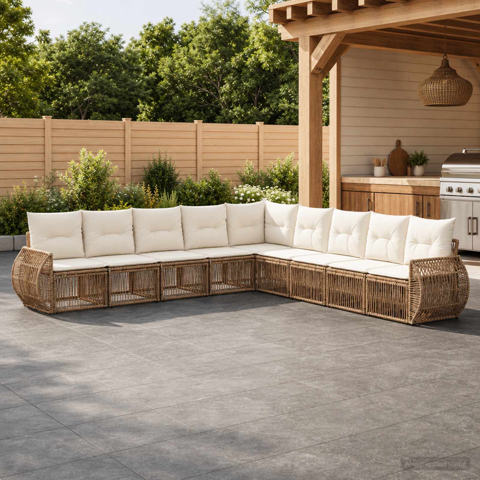 Gartensofa-set 9 pcs Beige und Cremeweiß Poly-Rattan