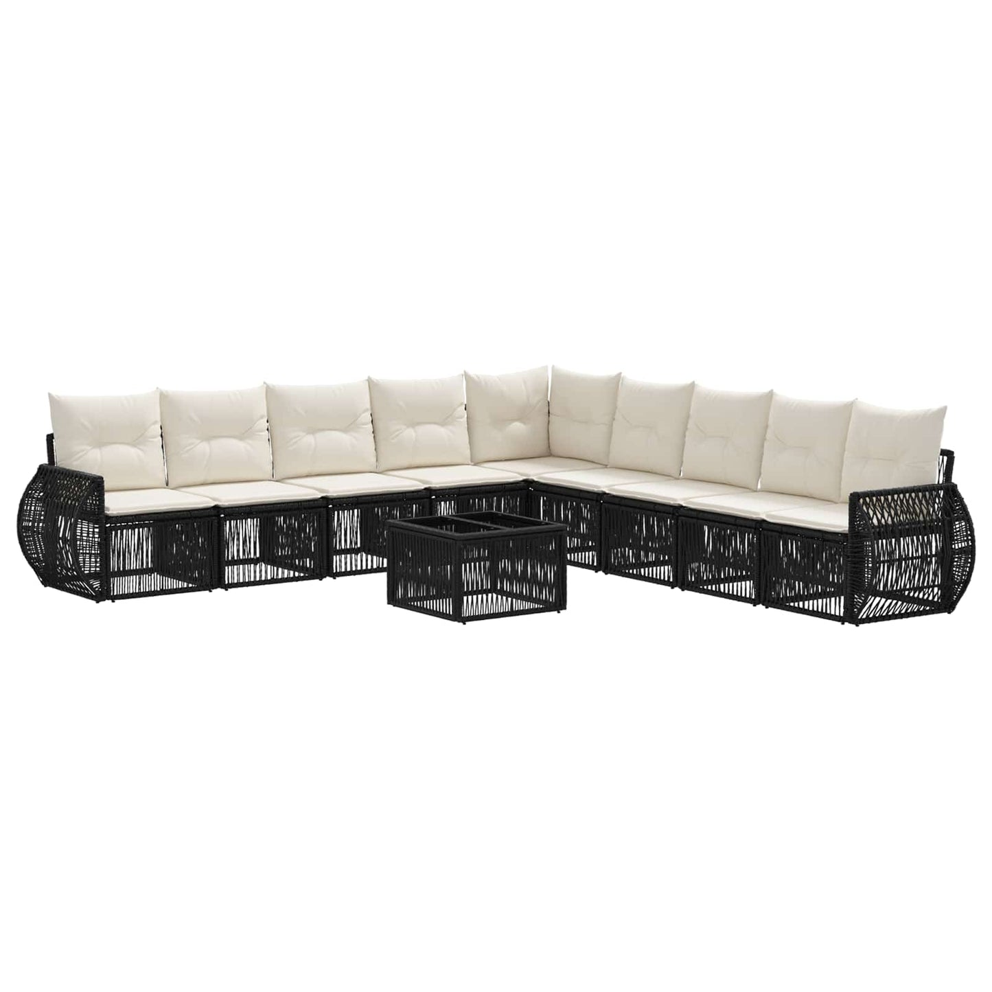 Gartensofa-set 10 stk. Schwarz und Cremeweiß Poly-Rattan