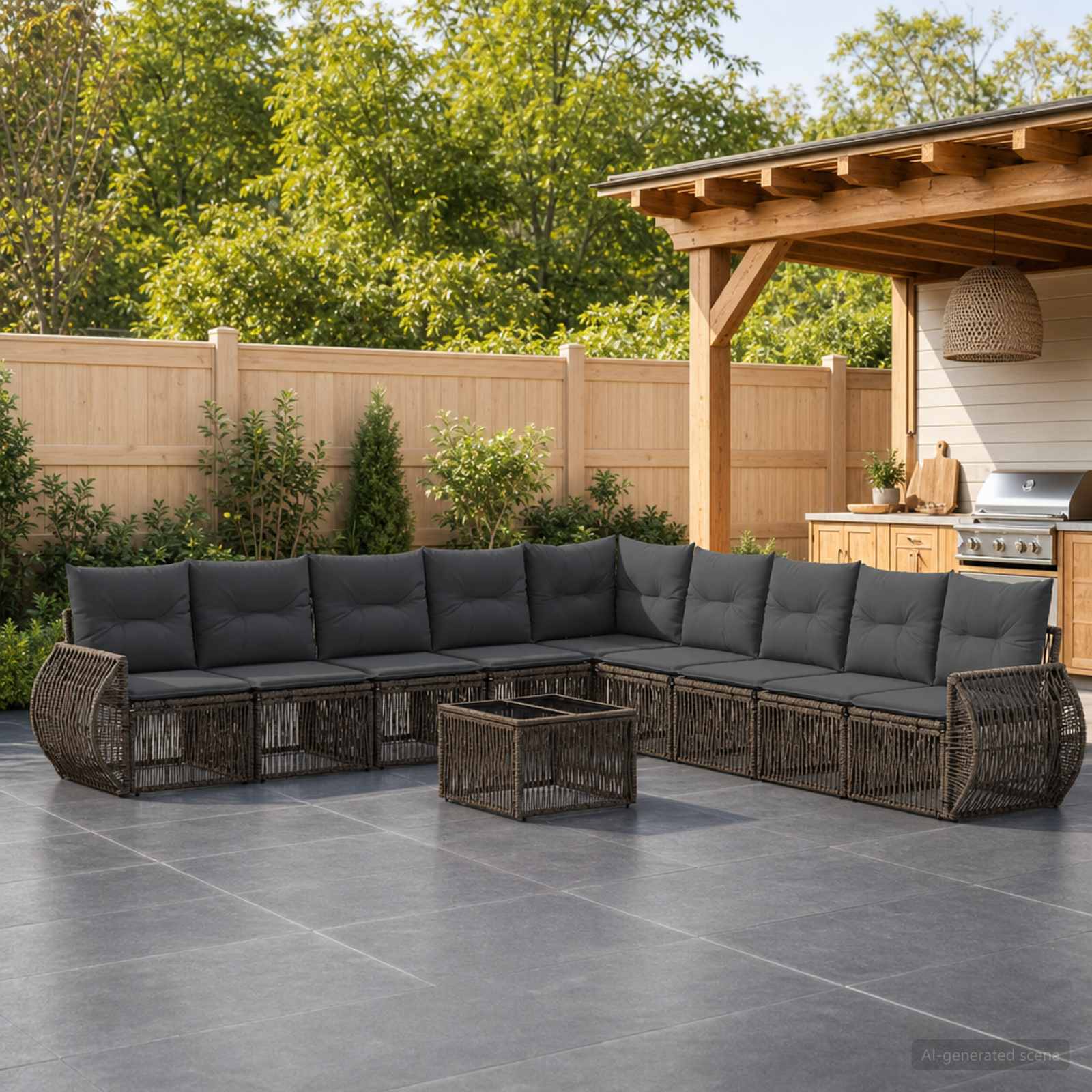 Gartensofa-set 10 stk. Grau und Dunkelgrau Poly-Rattan