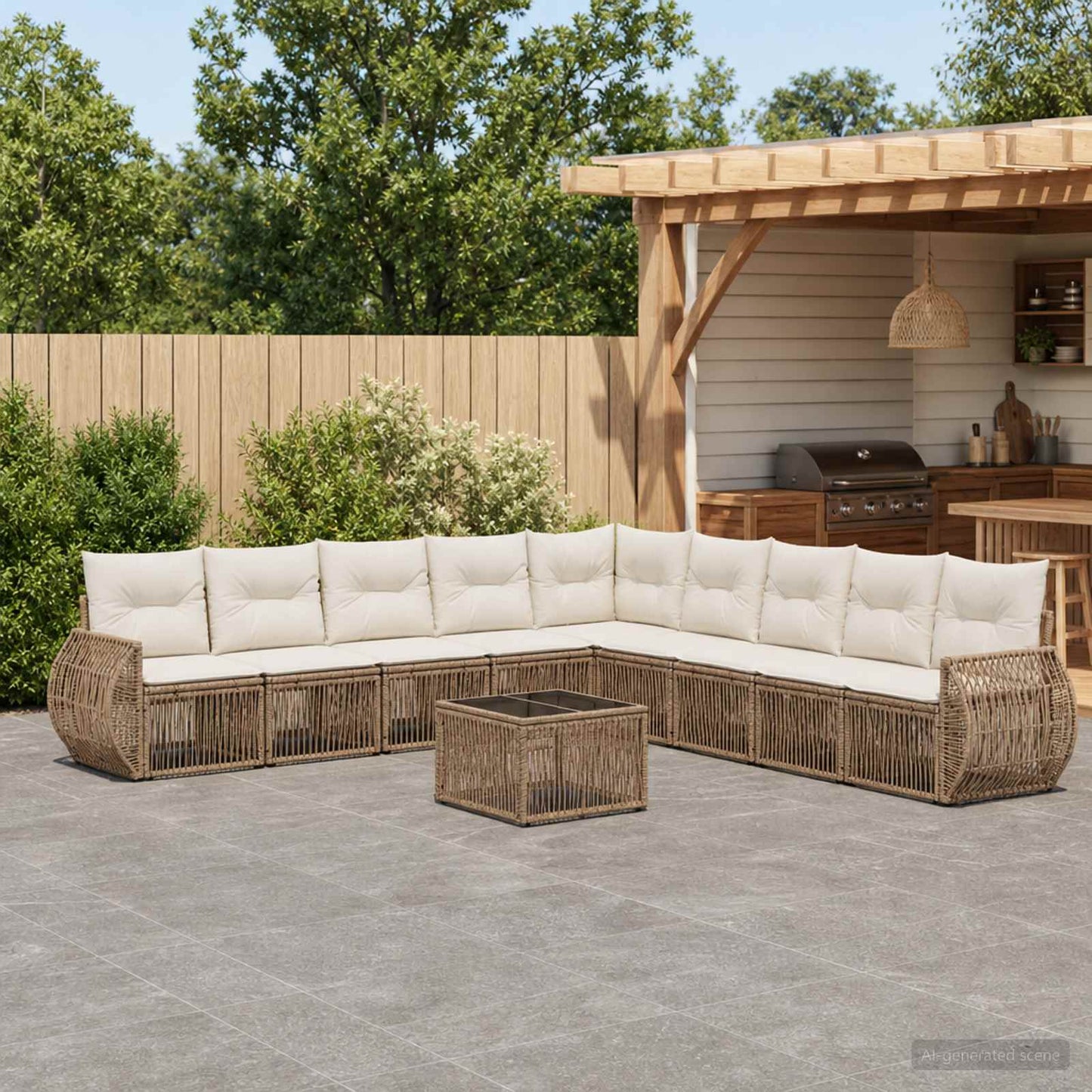 Gartensofa-set 10 pcs Beige und Cremeweiß Poly-Rattan
