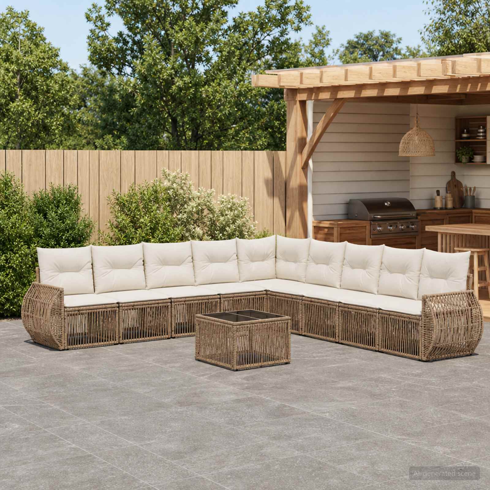 Gartensofa-set 10 pcs Beige und Cremeweiß Poly-Rattan