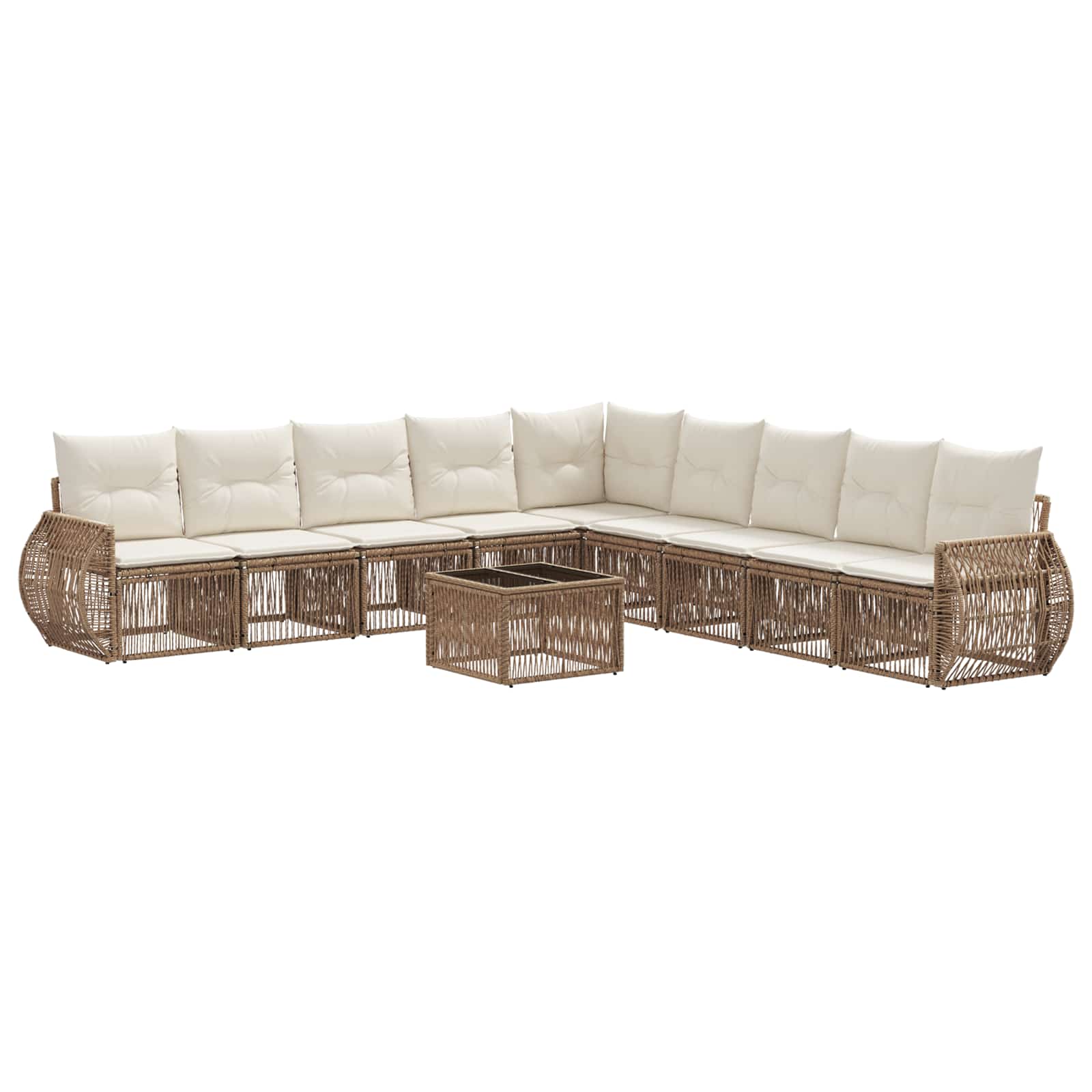 Gartensofa-set 10 pcs Beige und Cremeweiß Poly-Rattan