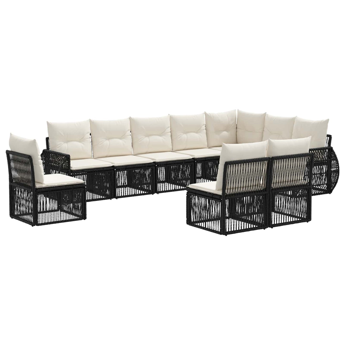 Gartensofa-set 10 pcs Schwarz und Cremeweiß Poly-Rattan