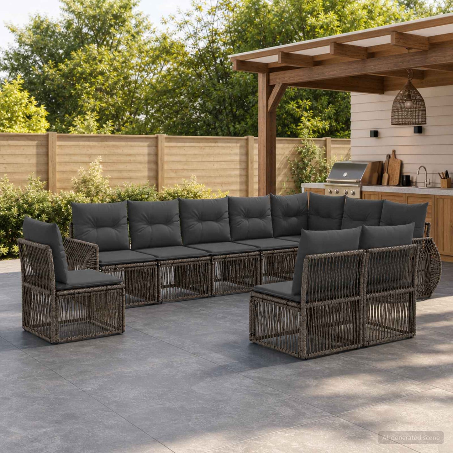 Gartensofa-set 10 pcs Grau und Dunkelgrau Poly-Rattan