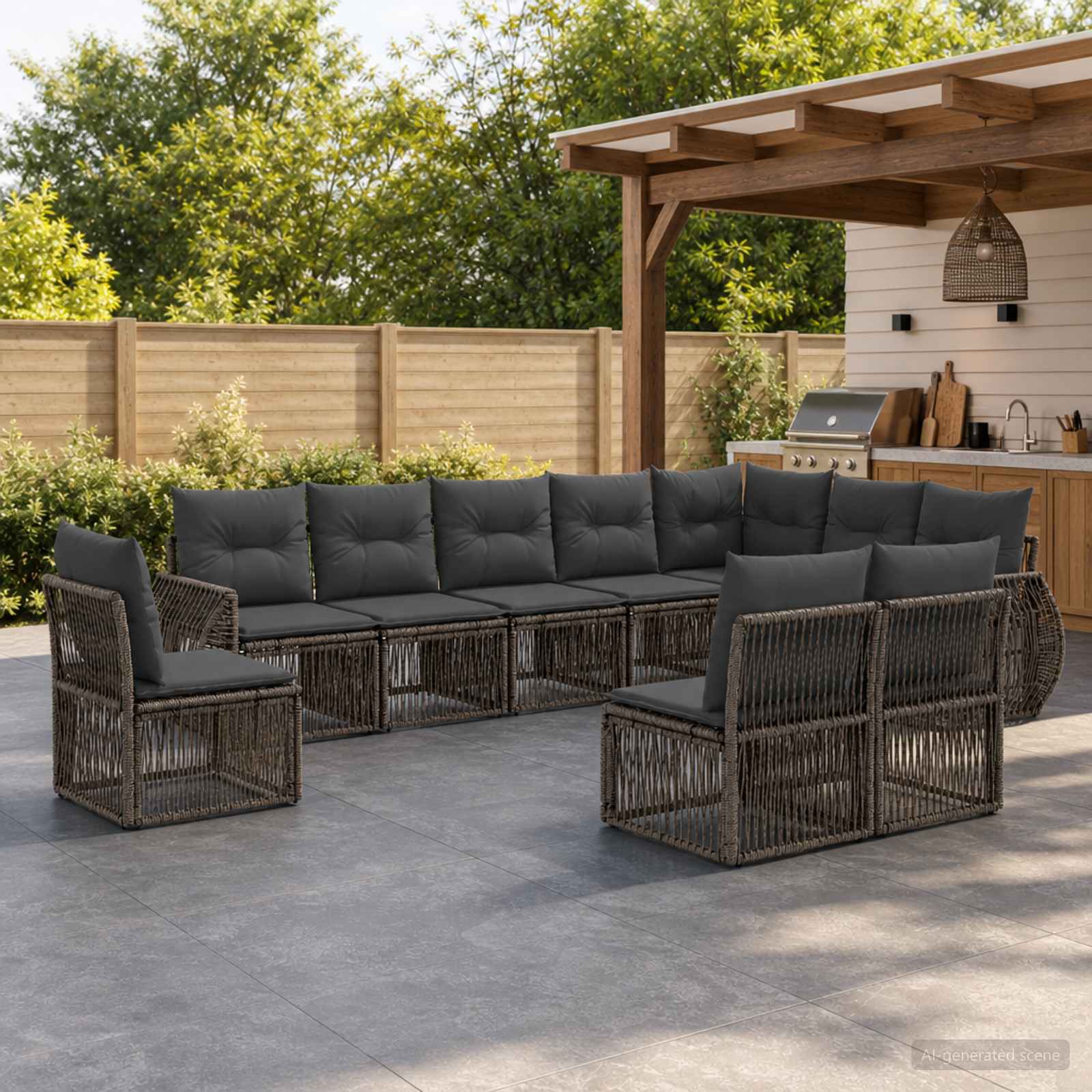Gartensofa-set 10 pcs Grau und Dunkelgrau Poly-Rattan