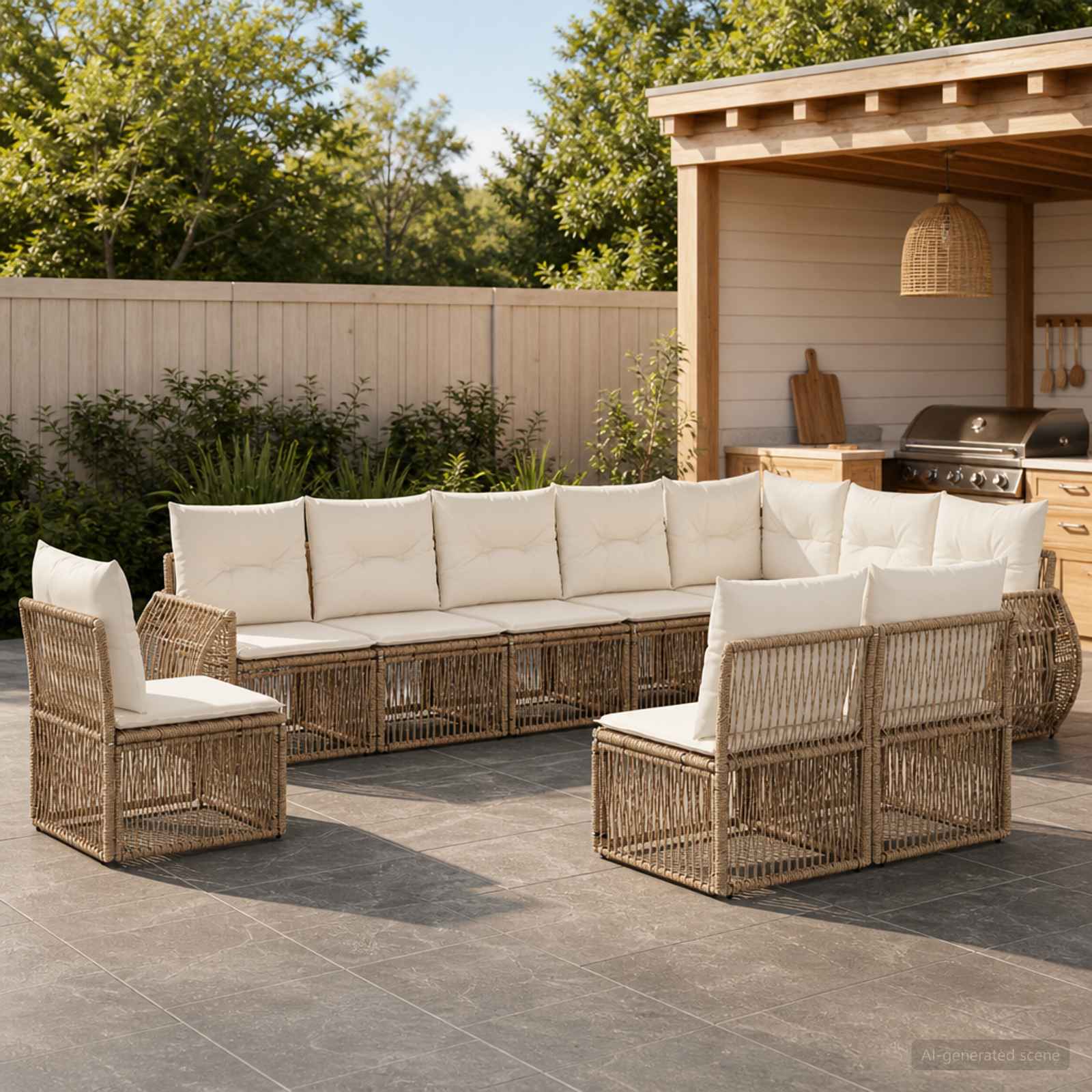 Gartensofa-set 10 pcs Beige und Cremeweiß Poly-Rattan