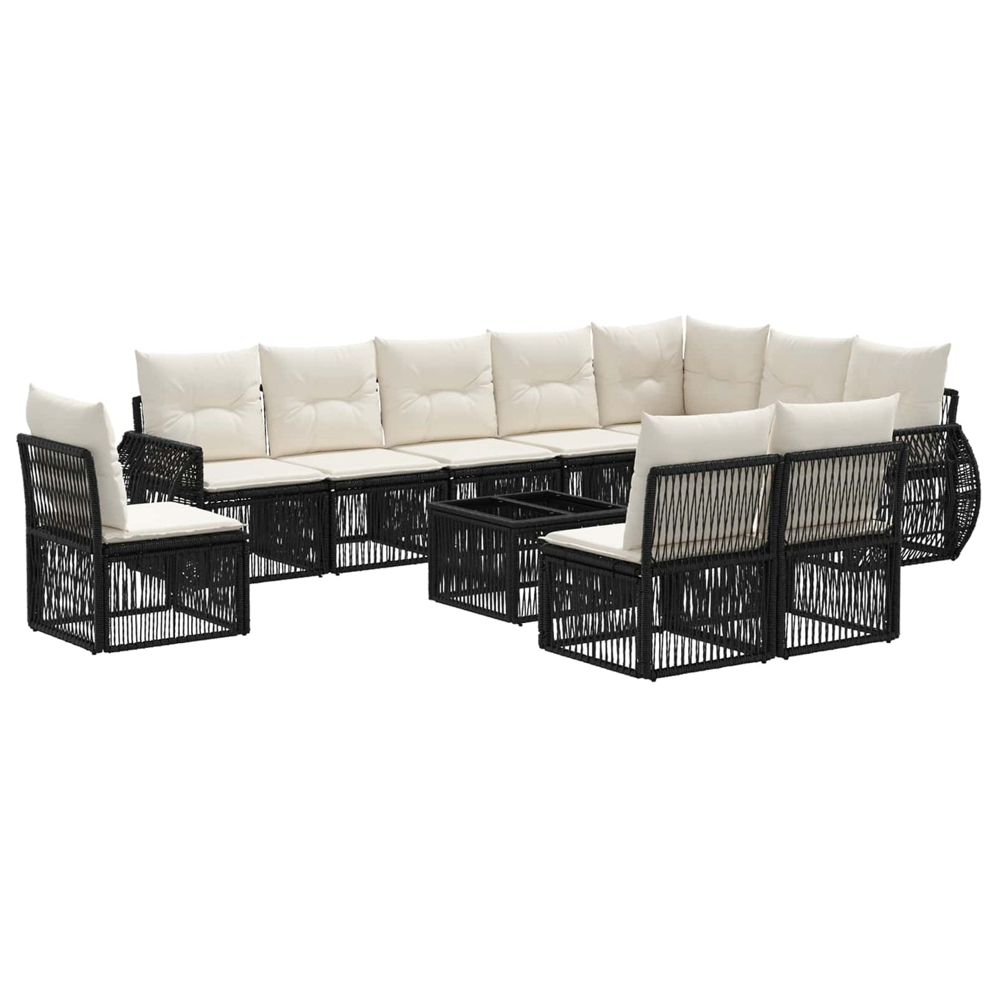 Gartensofa-set 11 stk. Schwarz und Cremeweiß Poly-Rattan