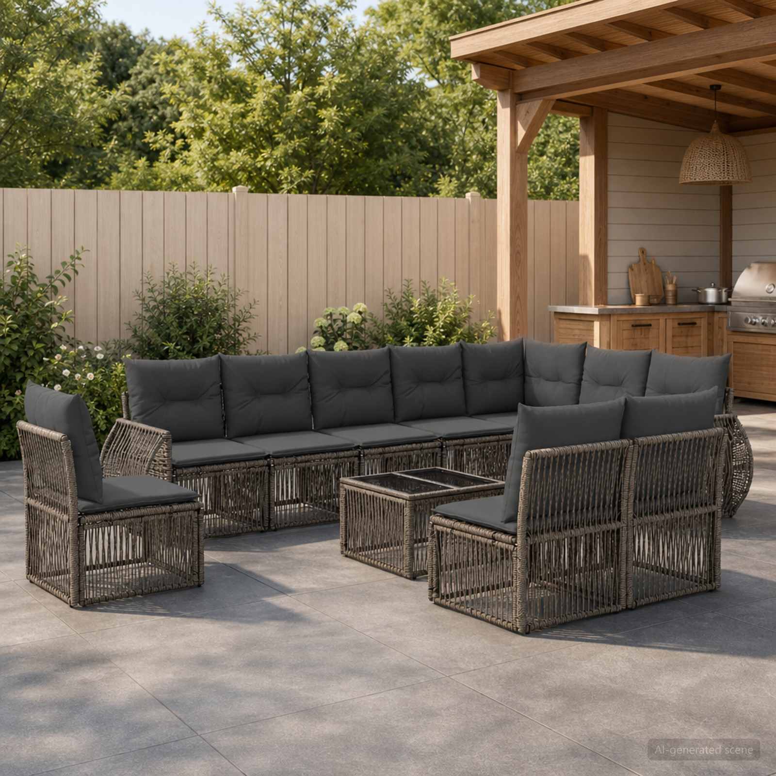 Gartensofa-set 11 stk. Grau und Dunkelgrau Poly-Rattan
