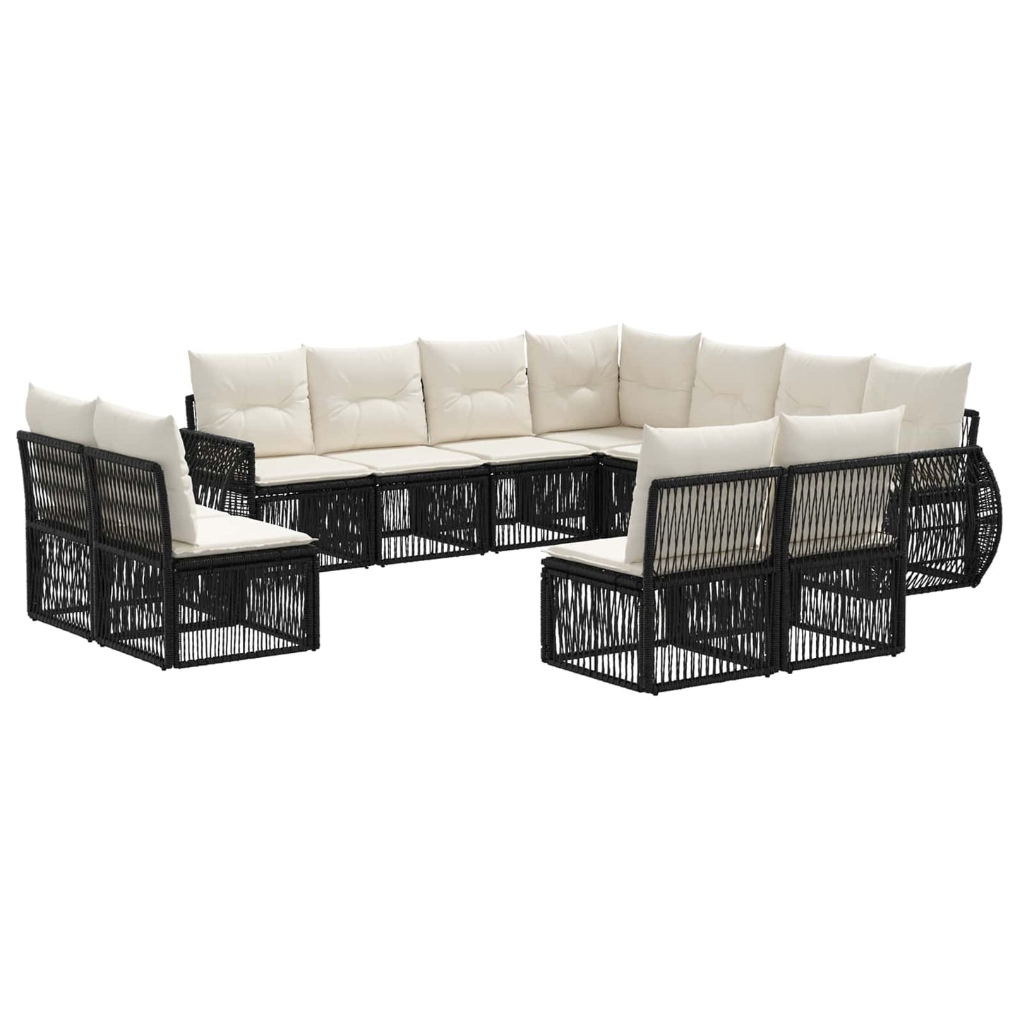 Gartensofa-set 11 pcs Schwarz und Cremeweiß Poly-Rattan