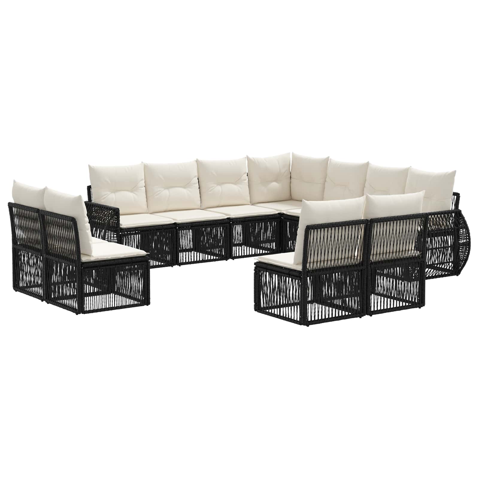 Gartensofa-set 11 pcs Schwarz und Cremeweiß Poly-Rattan