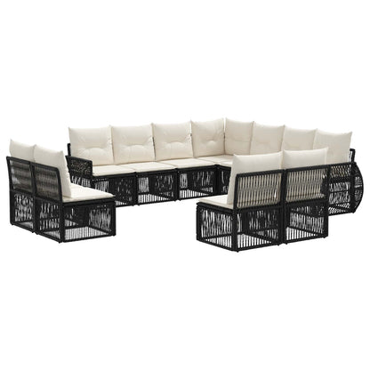 Gartensofa-set 11 stk. Schwarz und Cremeweiß Poly-Rattan