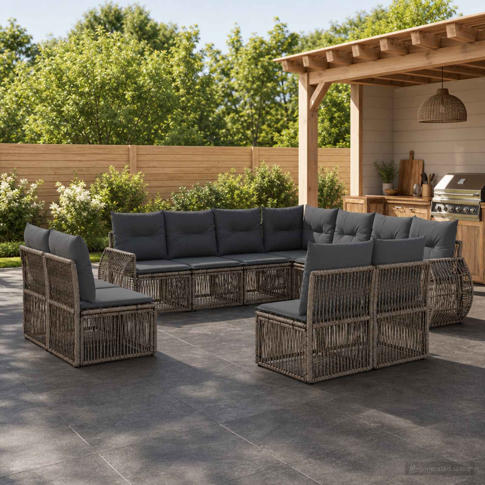 Gartensofa-set 11 stk. Grau und Dunkelgrau Poly-Rattan