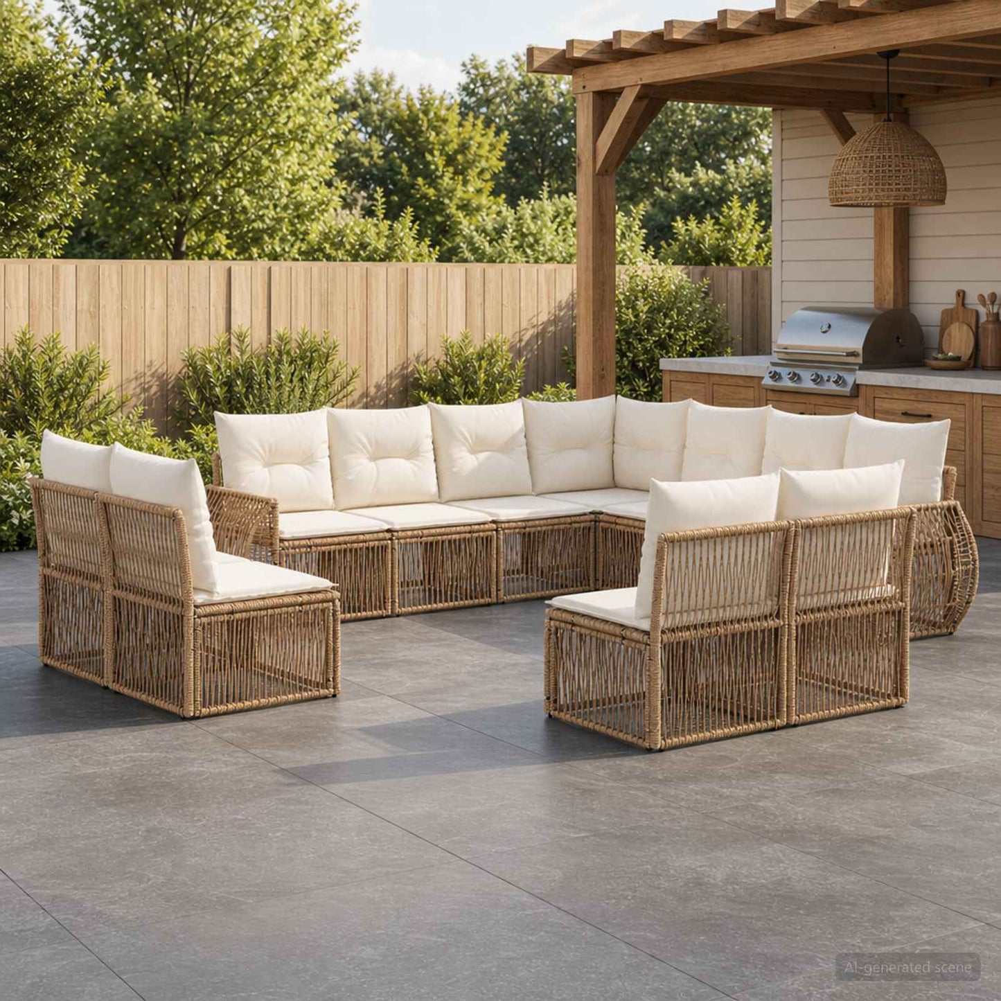 Gartensofa-set 11 pcs Beige und Cremeweiß Poly-Rattan