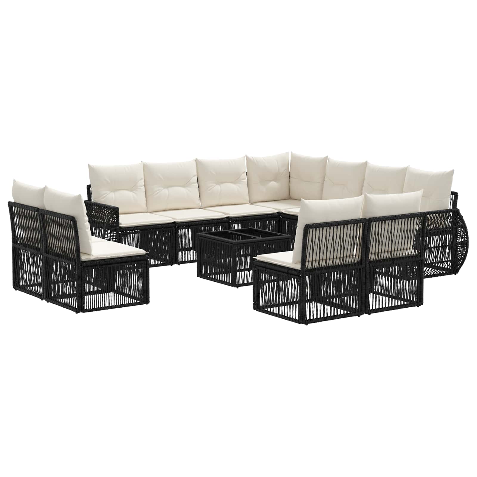 Gartensofa-set 12 pcs Schwarz und Cremeweiß Poly-Rattan