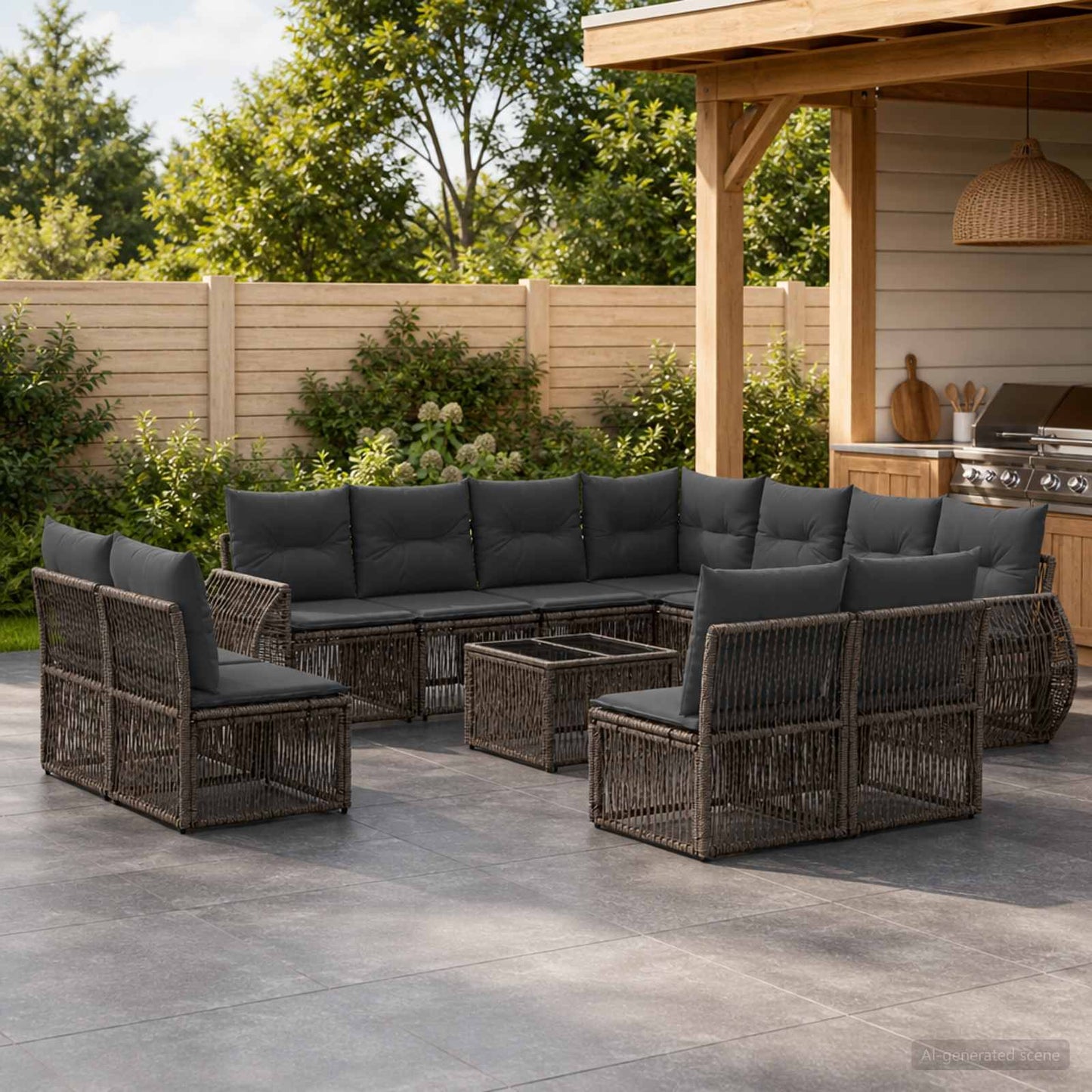 Gartensofa-set 12 stk. Grau und Dunkelgrau Poly-Rattan