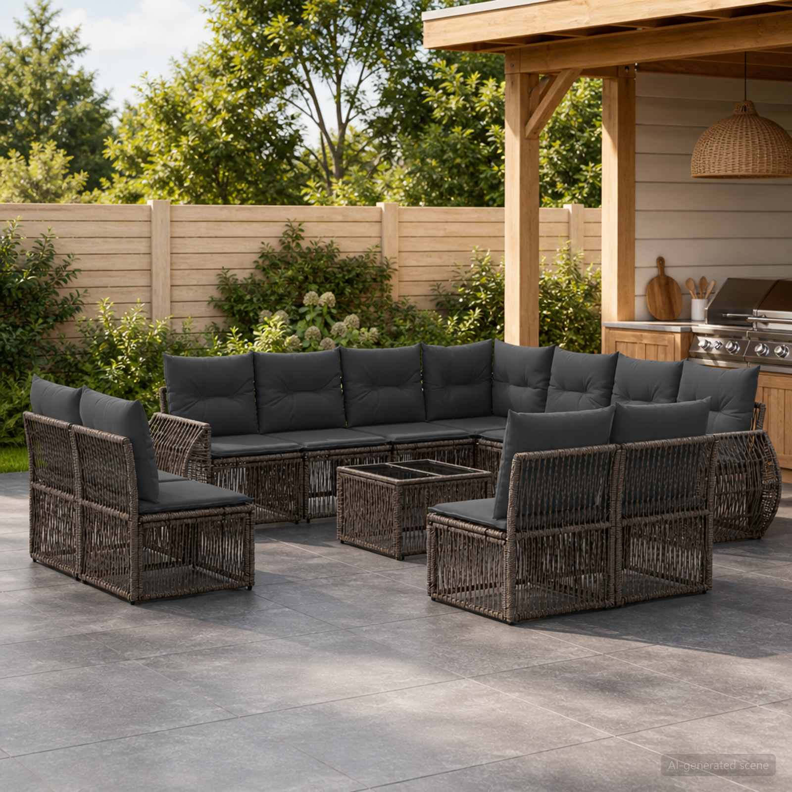 Gartensofa-set 12 stk. Grau und Dunkelgrau Poly-Rattan
