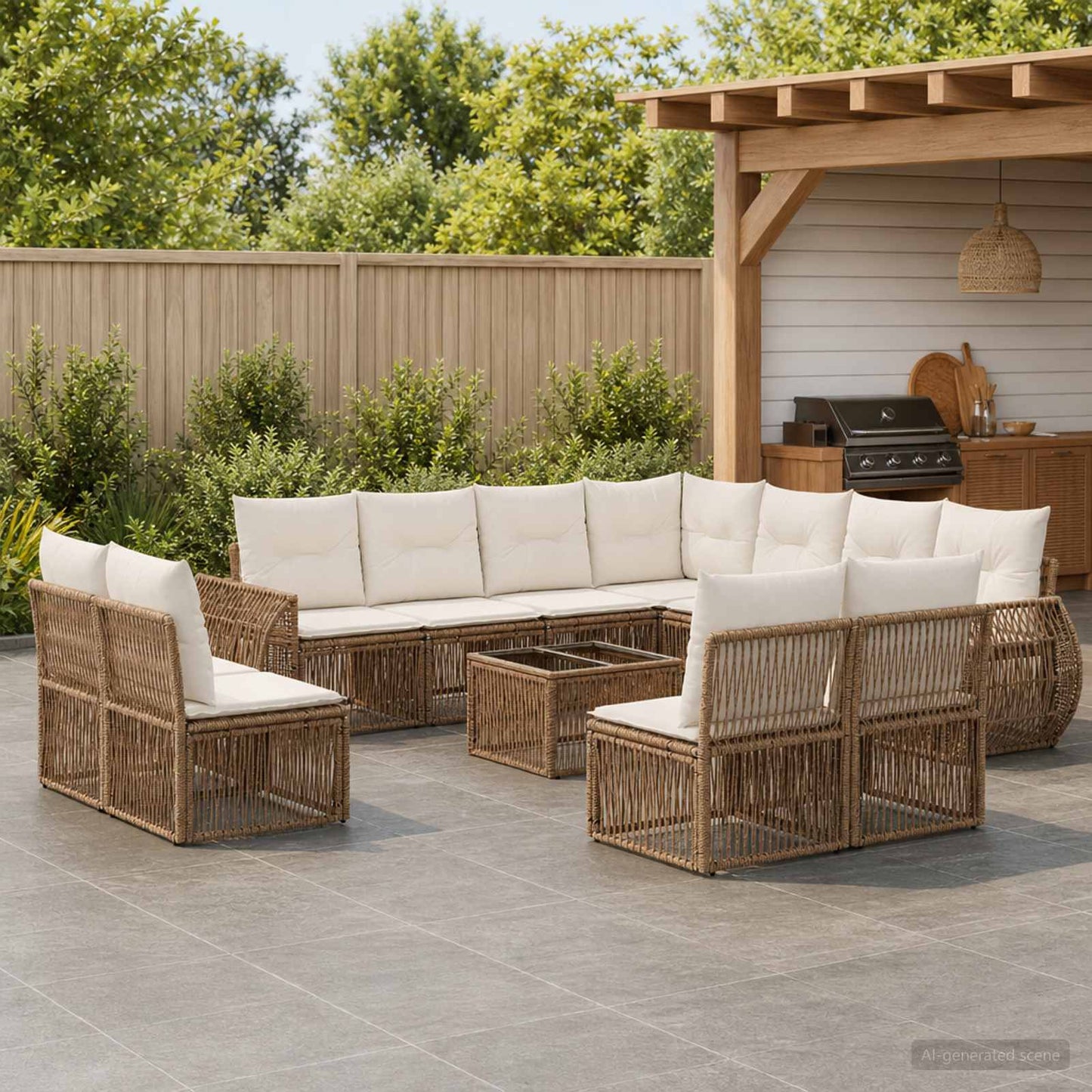 Gartensofa-set 12 pcs Beige und Cremeweiß Poly-Rattan
