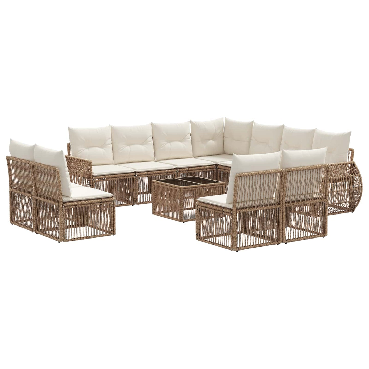 Gartensofa-set 12 pcs Beige und Cremeweiß Poly-Rattan