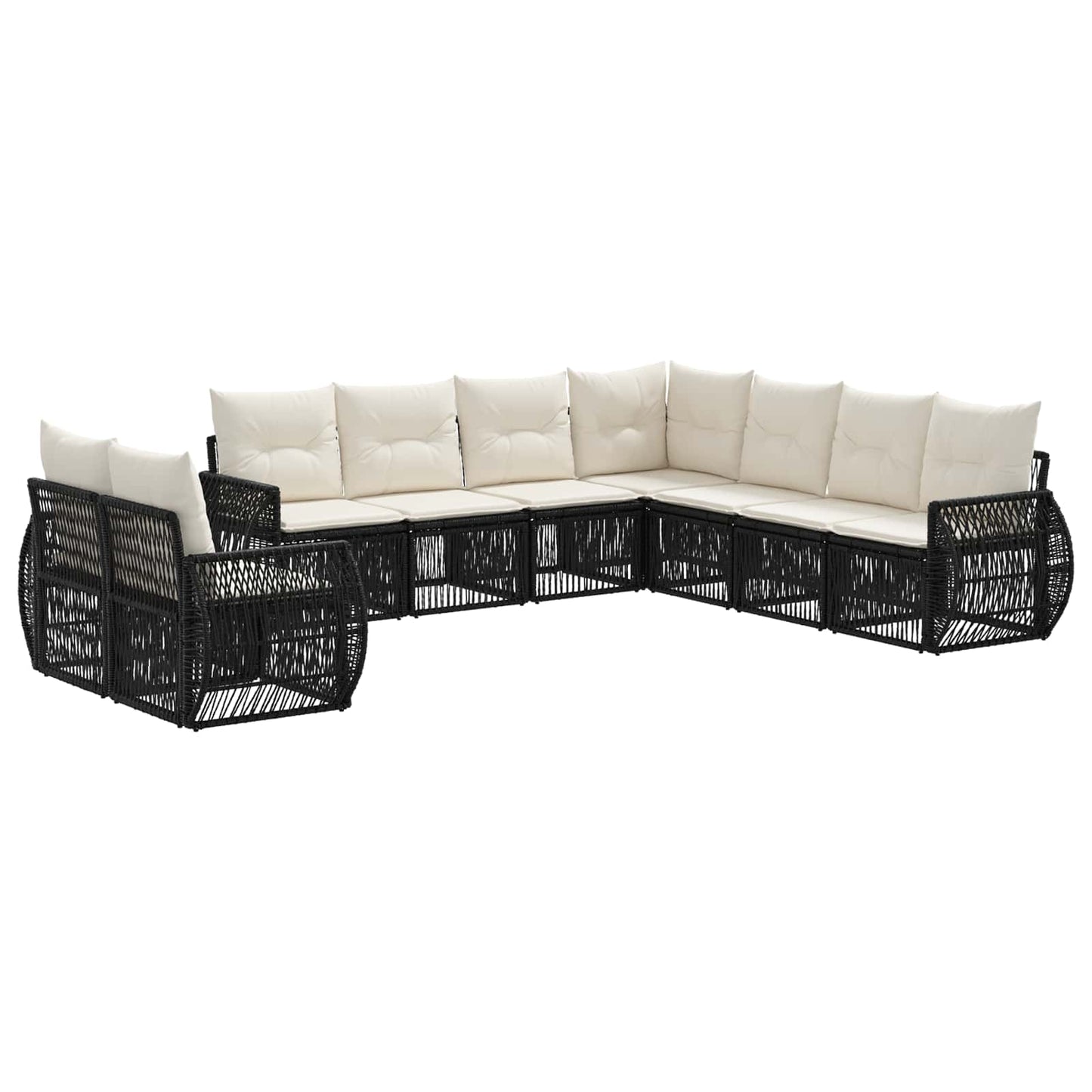 Gartensofa-set 9 pcs Schwarz und Cremeweiß Poly-Rattan