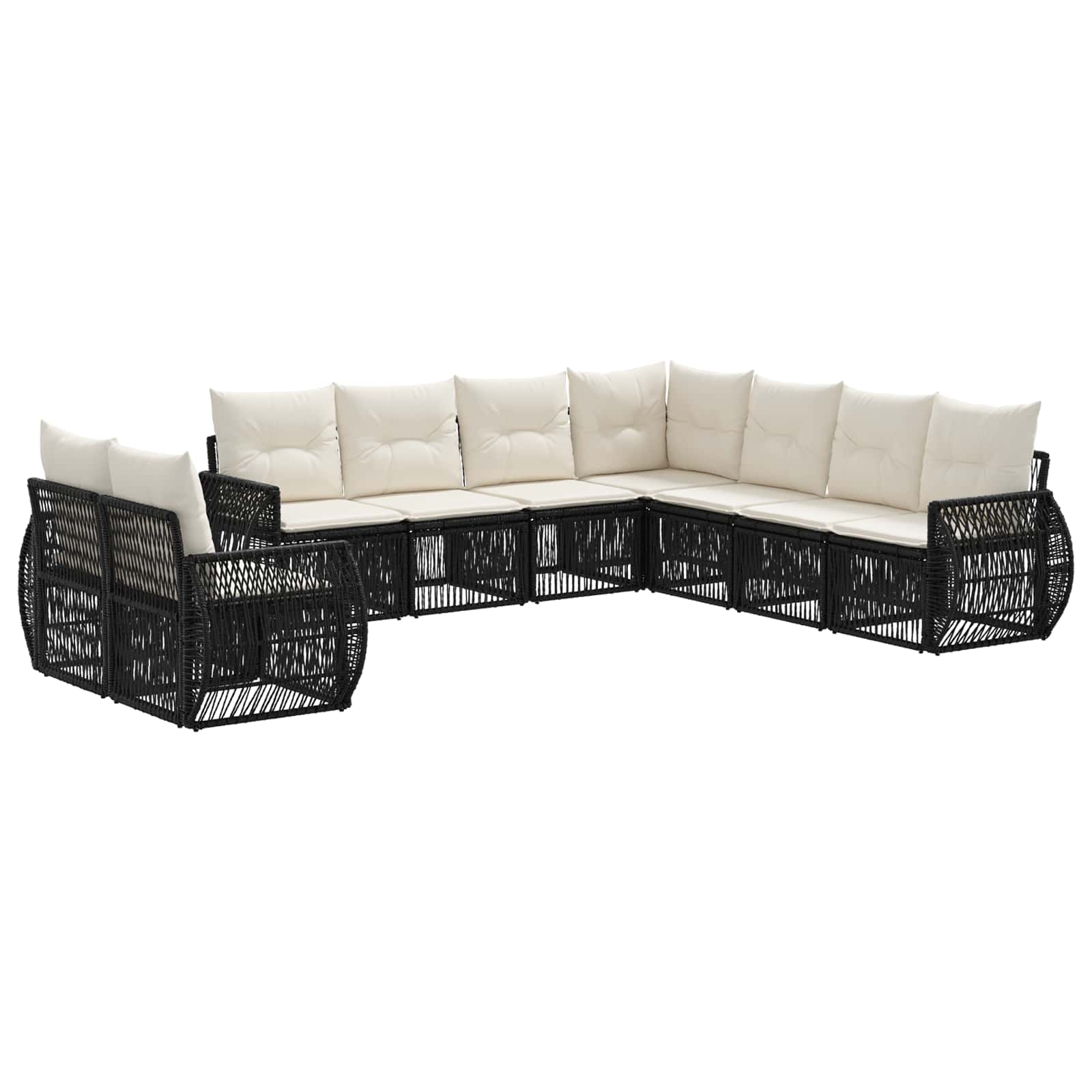 Gartensofa-set 9 pcs Schwarz und Cremeweiß Poly-Rattan