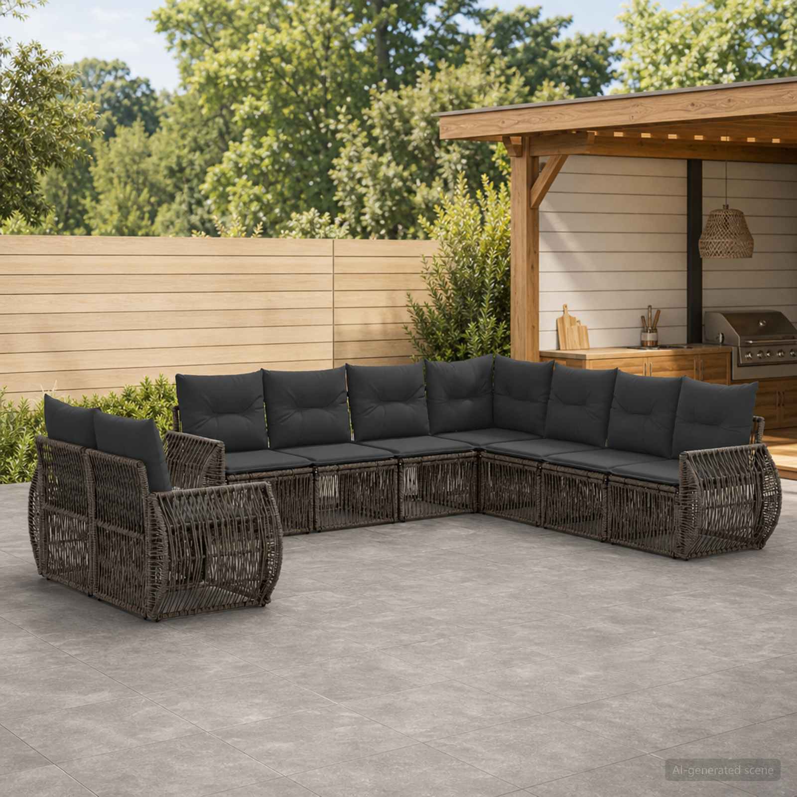 Gartensofa-set 9 pcs Grau und Dunkelgrau Poly-Rattan