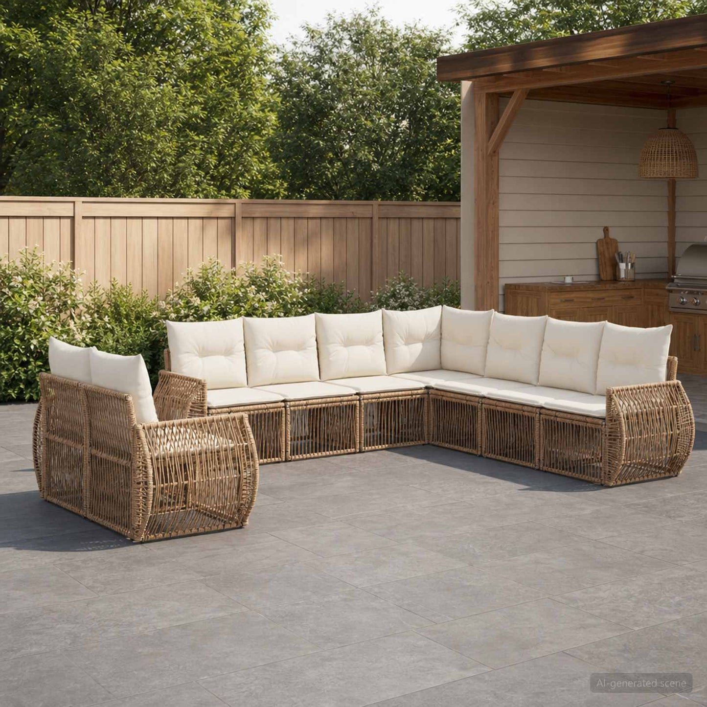 Gartensofa-set 9 pcs Beige und Cremeweiß Poly-Rattan