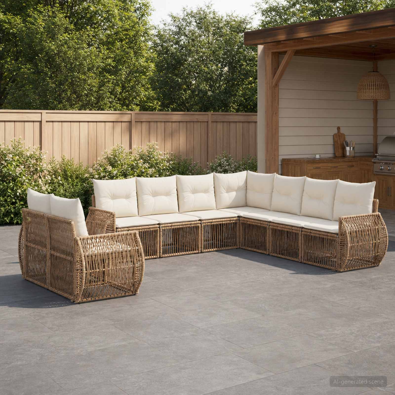 Gartensofa-set 9 pcs Beige und Cremeweiß Poly-Rattan