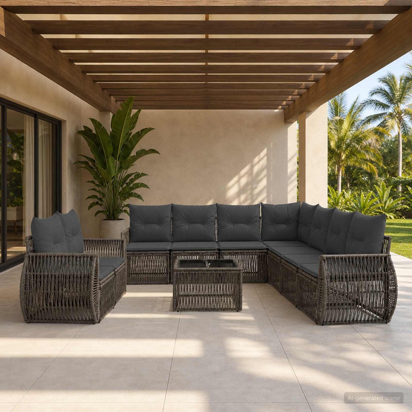 Gartensofa-set 10 stk. Grau und Dunkelgrau Poly-Rattan