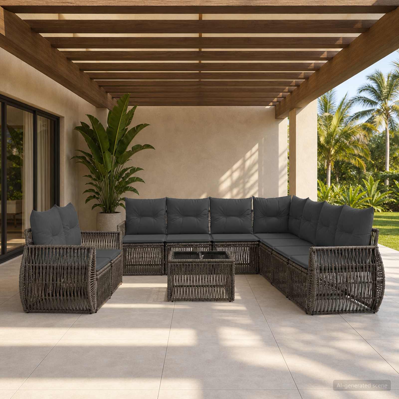 Gartensofa-set 10 stk. Grau und Dunkelgrau Poly-Rattan