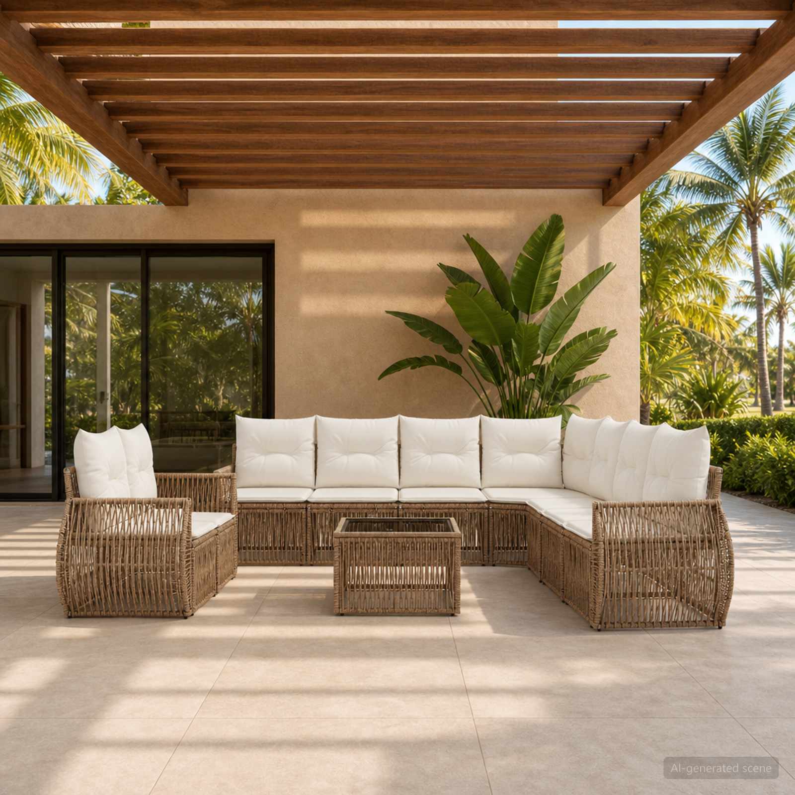 Gartensofa-set 10 pcs Beige und Cremeweiß Poly-Rattan