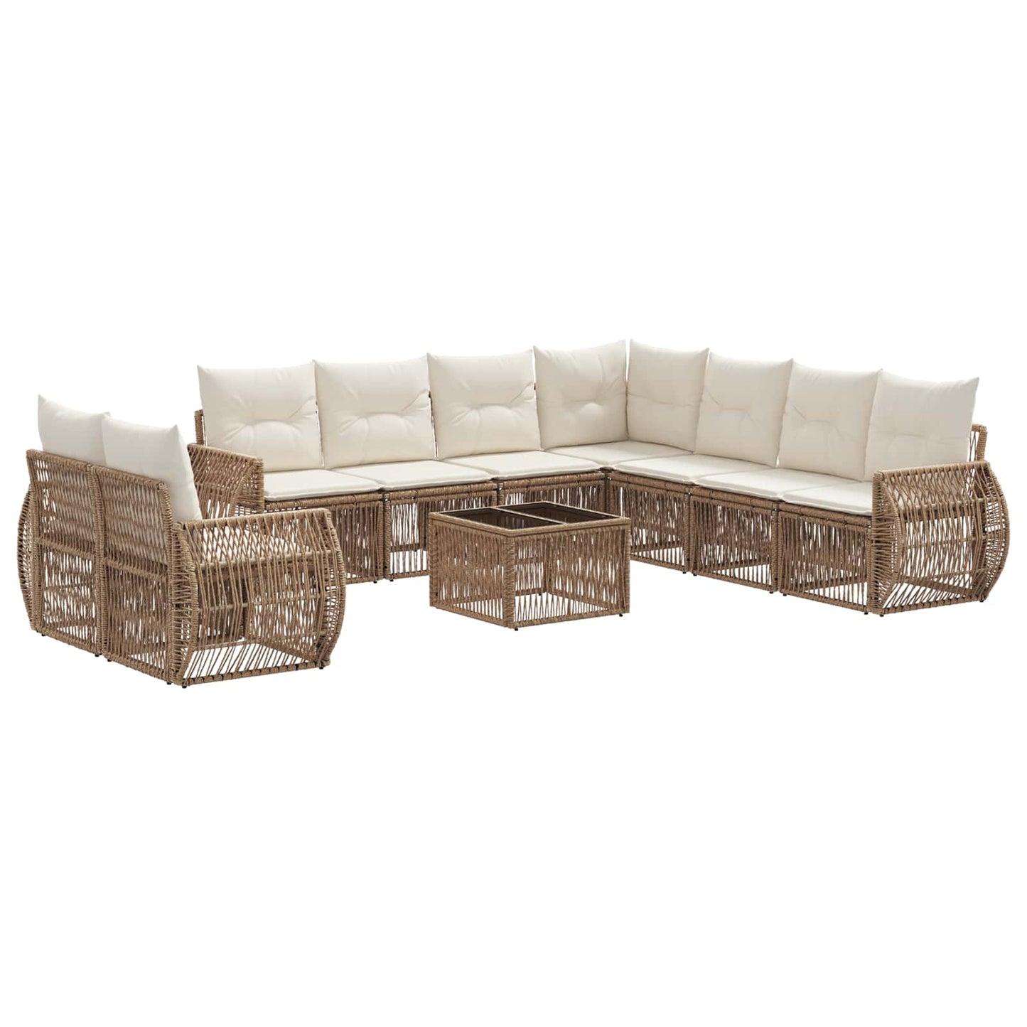 Gartensofa-set 10 pcs Beige und Cremeweiß Poly-Rattan