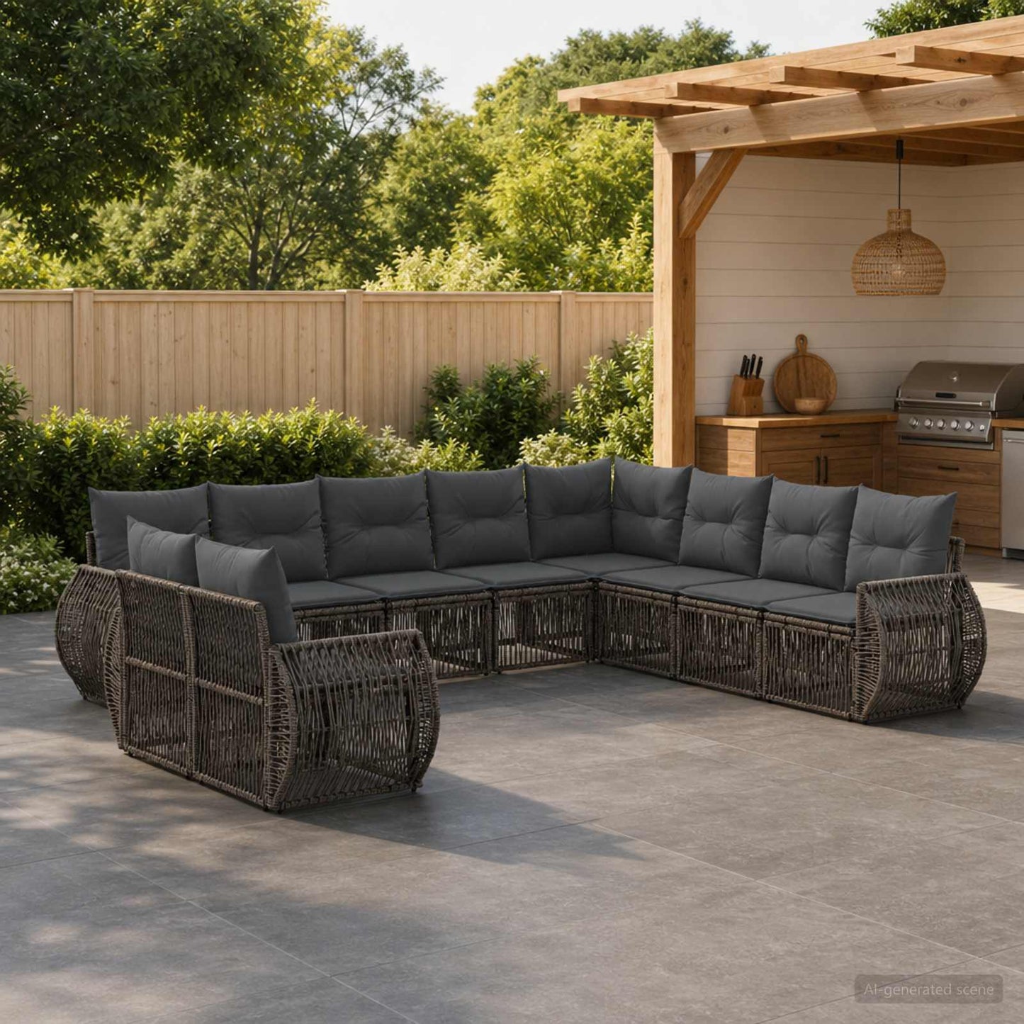 Gartensofa-set 10 pcs Grau und Dunkelgrau Poly-Rattan