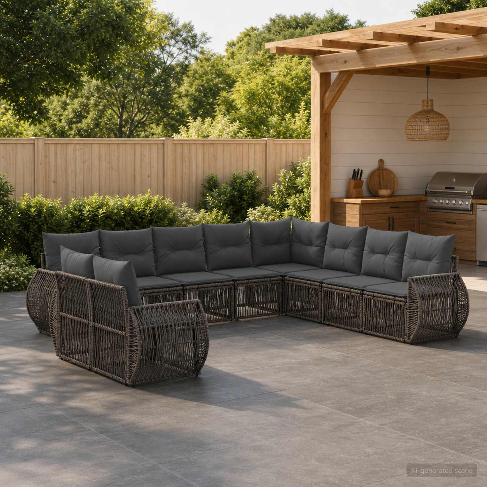 Gartensofa-set 10 pcs Grau und Dunkelgrau Poly-Rattan