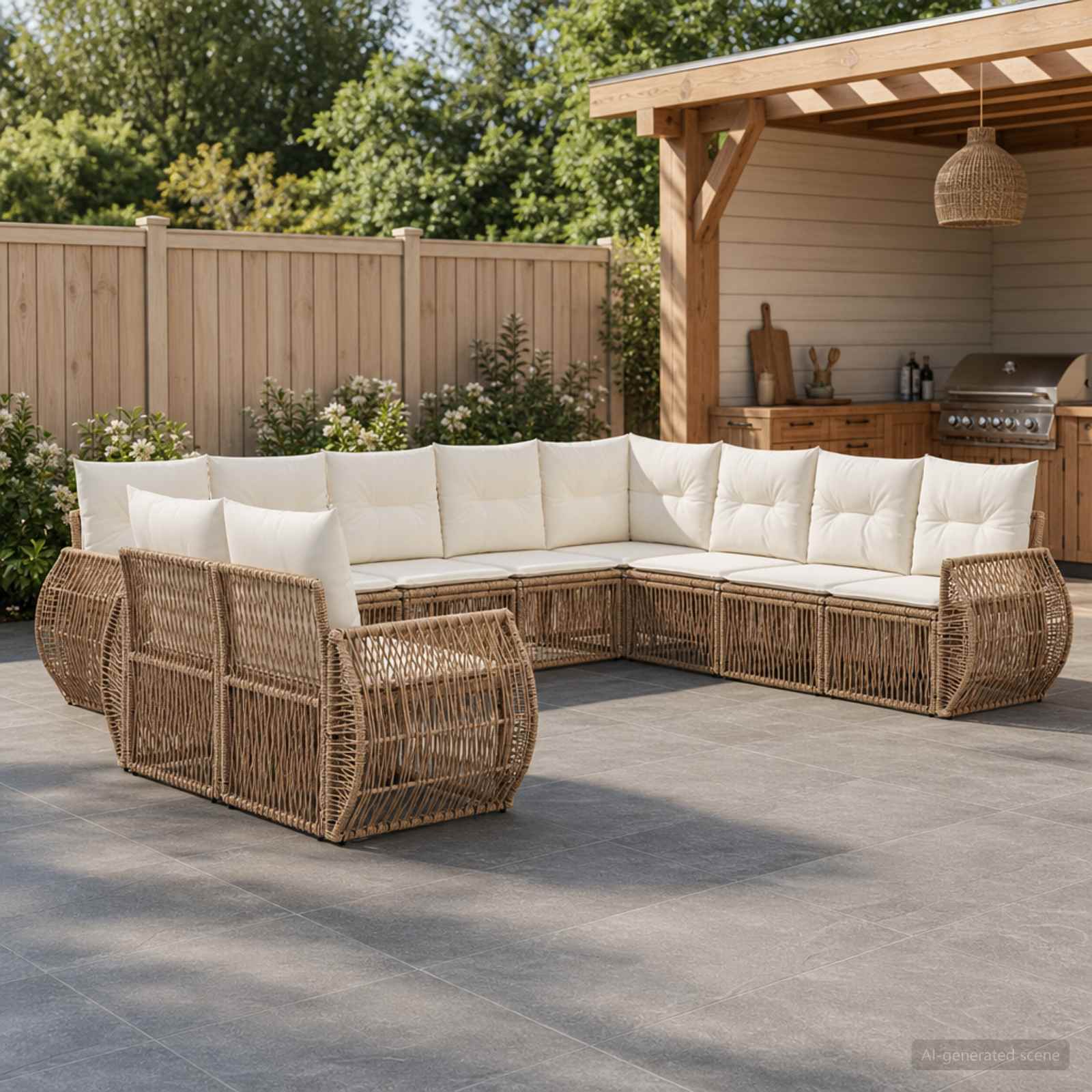 Gartensofa-set 10 pcs Beige und Cremeweiß Poly-Rattan