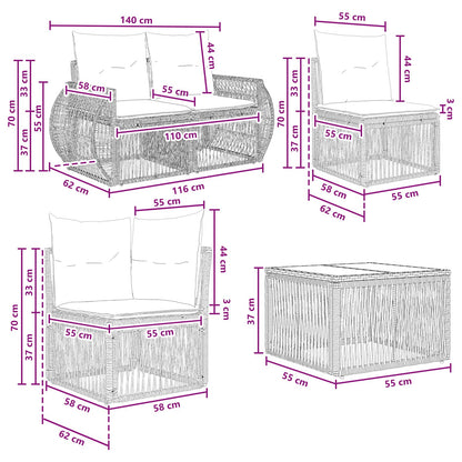 Gartensofa-set 11 stk. Schwarz und Cremeweiß Poly-Rattan