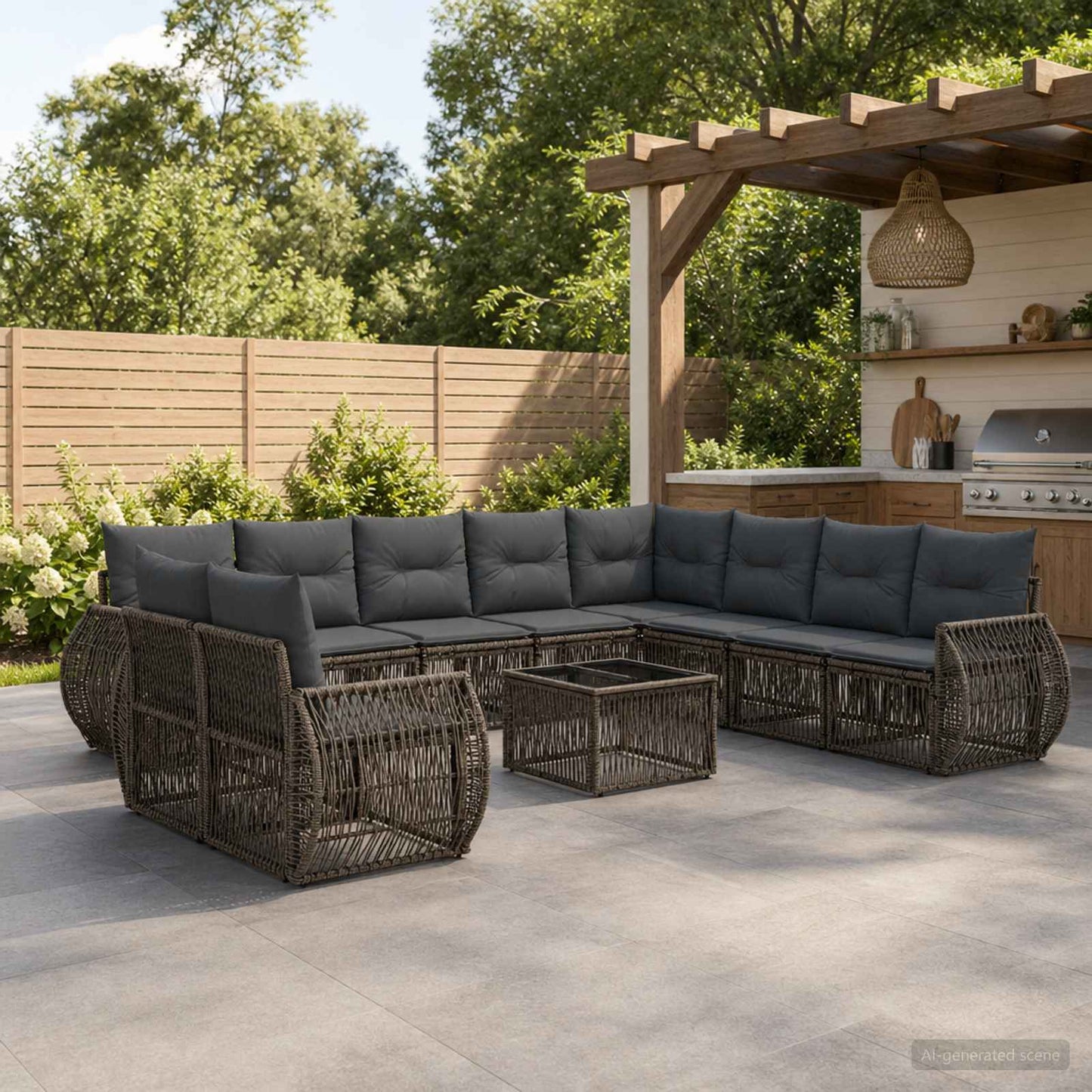 Gartensofa-set 11 stk. Grau und Dunkelgrau Poly-Rattan