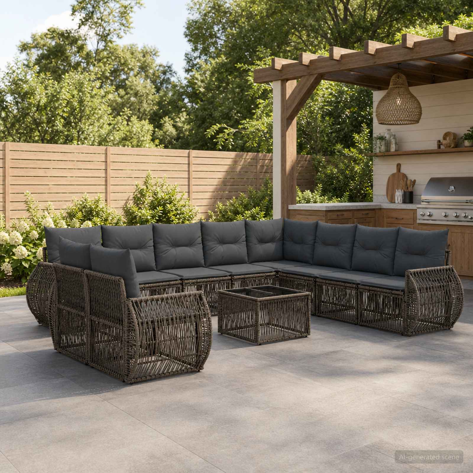 Gartensofa-set 11 stk. Grau und Dunkelgrau Poly-Rattan