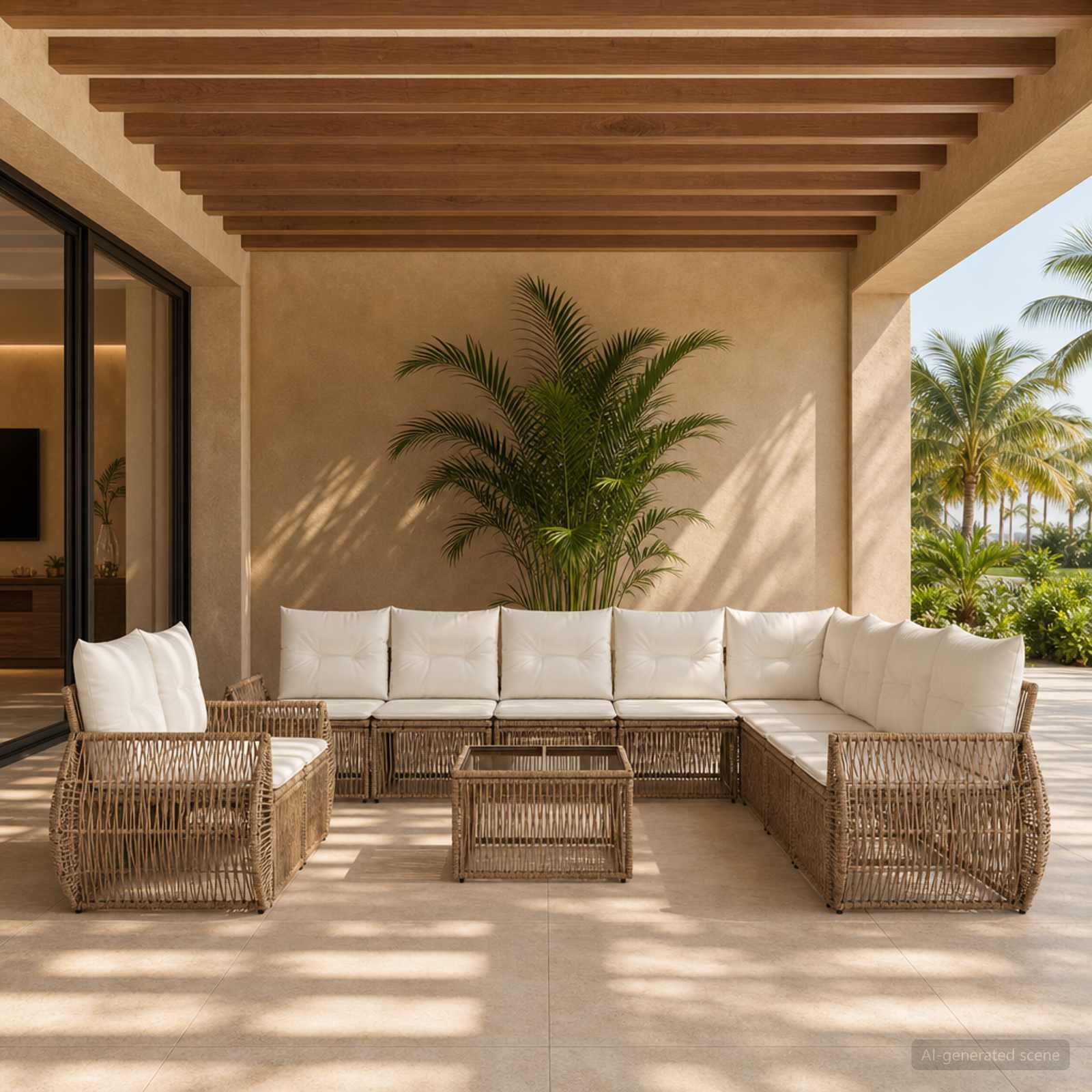 Gartensofa-set 11 pcs Beige und Cremeweiß Poly-Rattan
