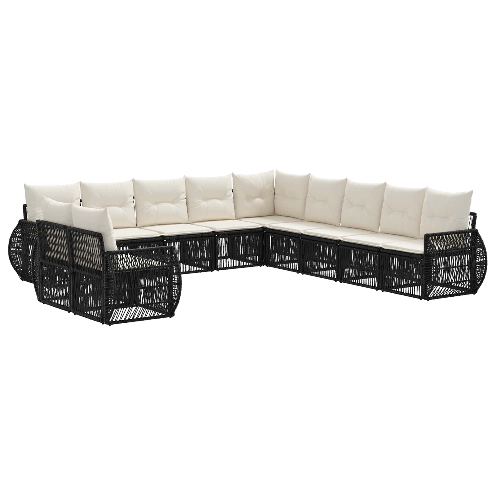 Gartensofa-set 11 pcs Schwarz und Cremeweiß Poly-Rattan