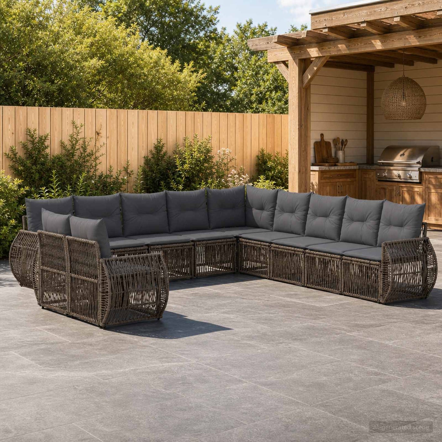 Gartensofa-set 11 pcs Grau und Dunkelgrau Poly-Rattan