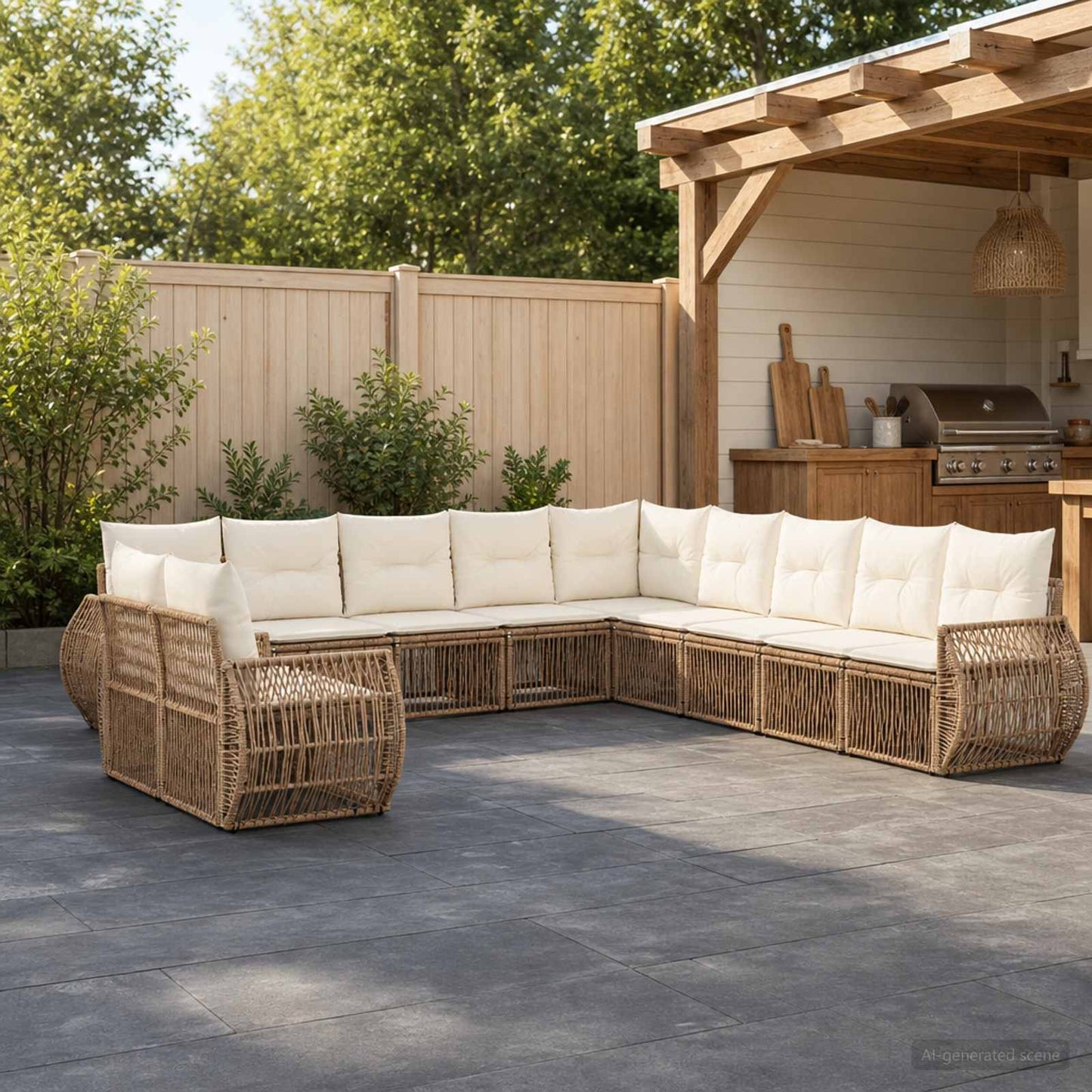 Gartensofa-set 11 pcs Beige und Cremeweiß Poly-Rattan