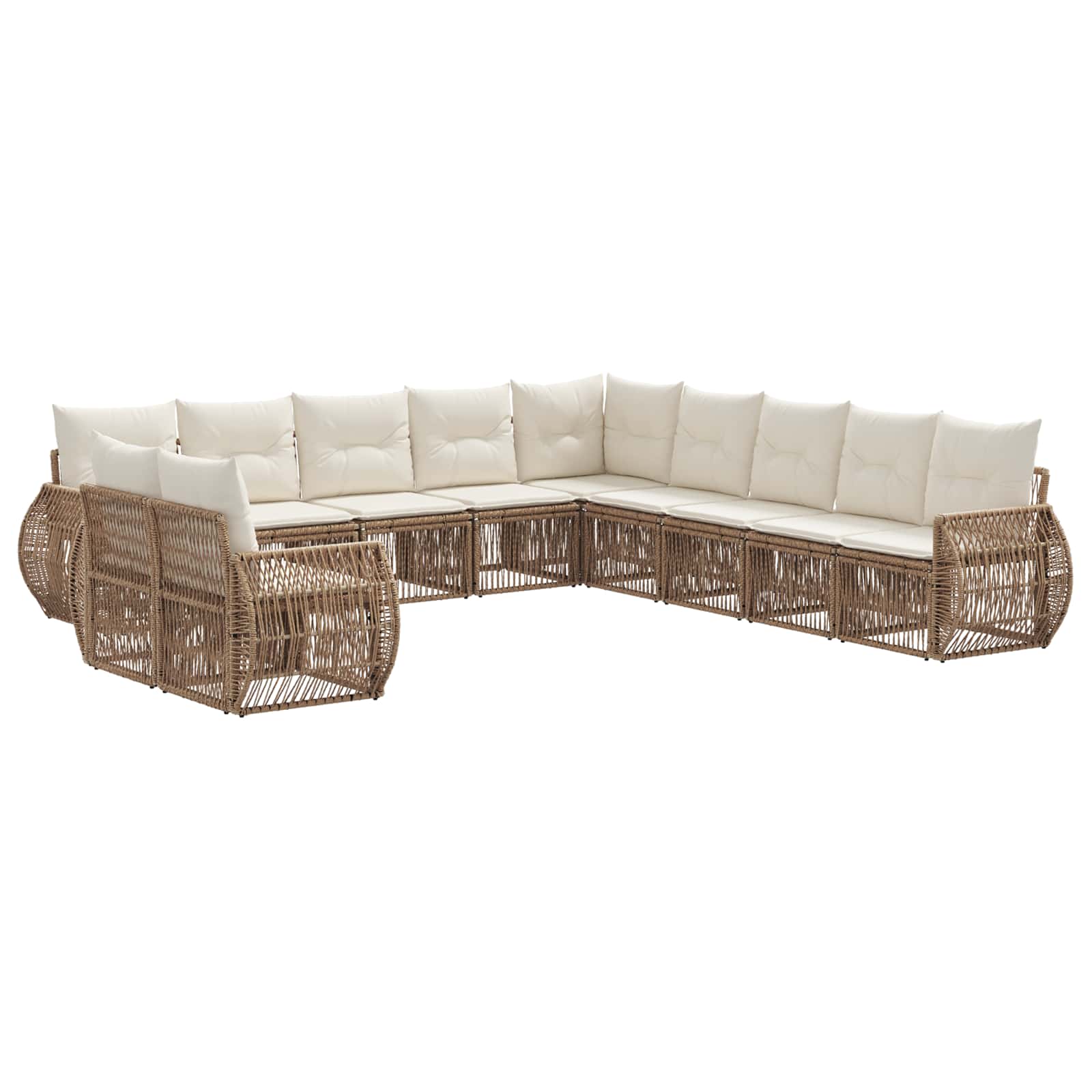 Gartensofa-set 11 pcs Beige und Cremeweiß Poly-Rattan