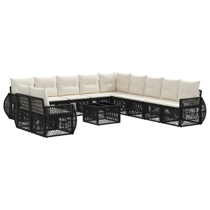 Gartensofa-set 12 stk. Schwarz und Cremeweiß Poly-Rattan