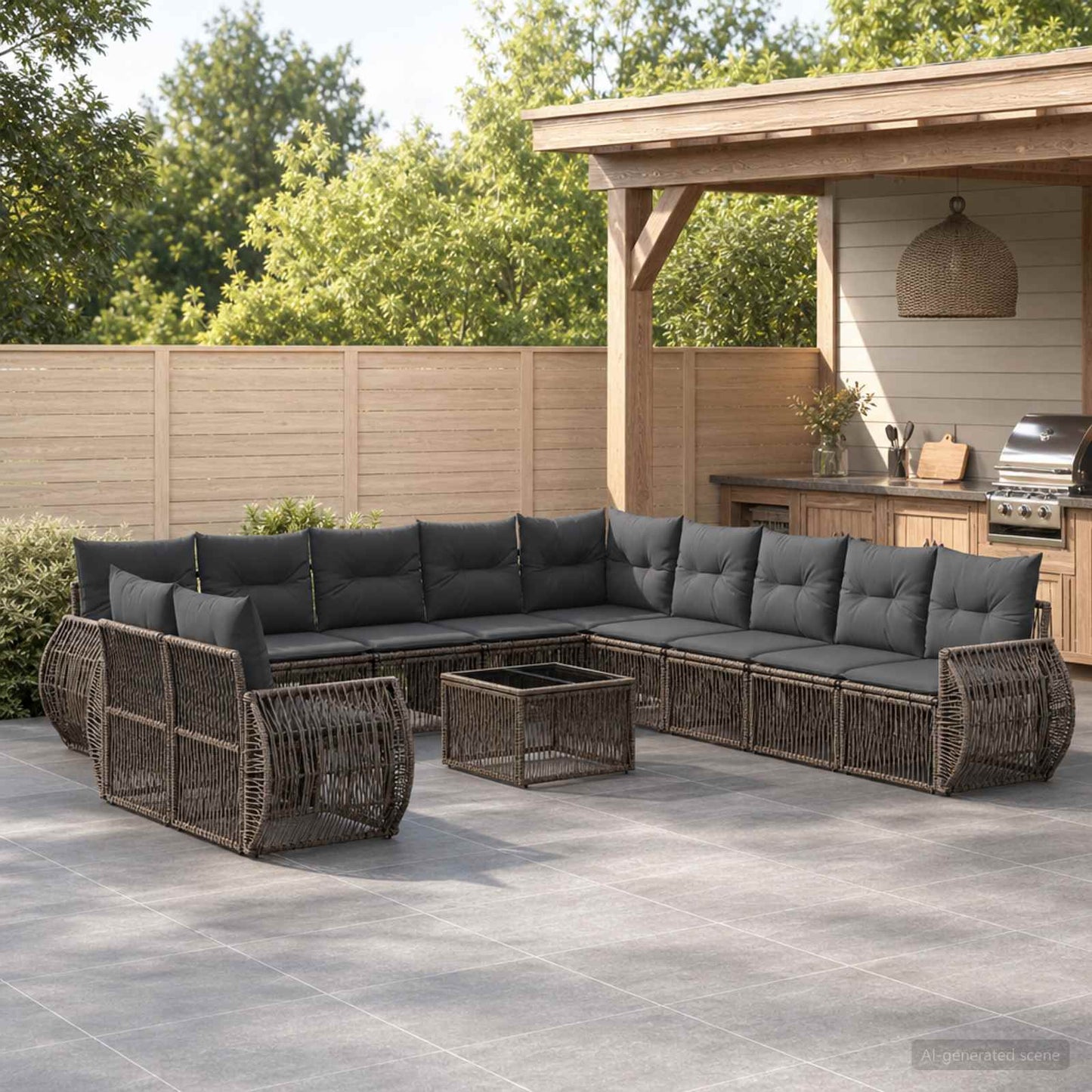 Gartensofa-set 12 stk. Grau und Dunkelgrau Poly-Rattan