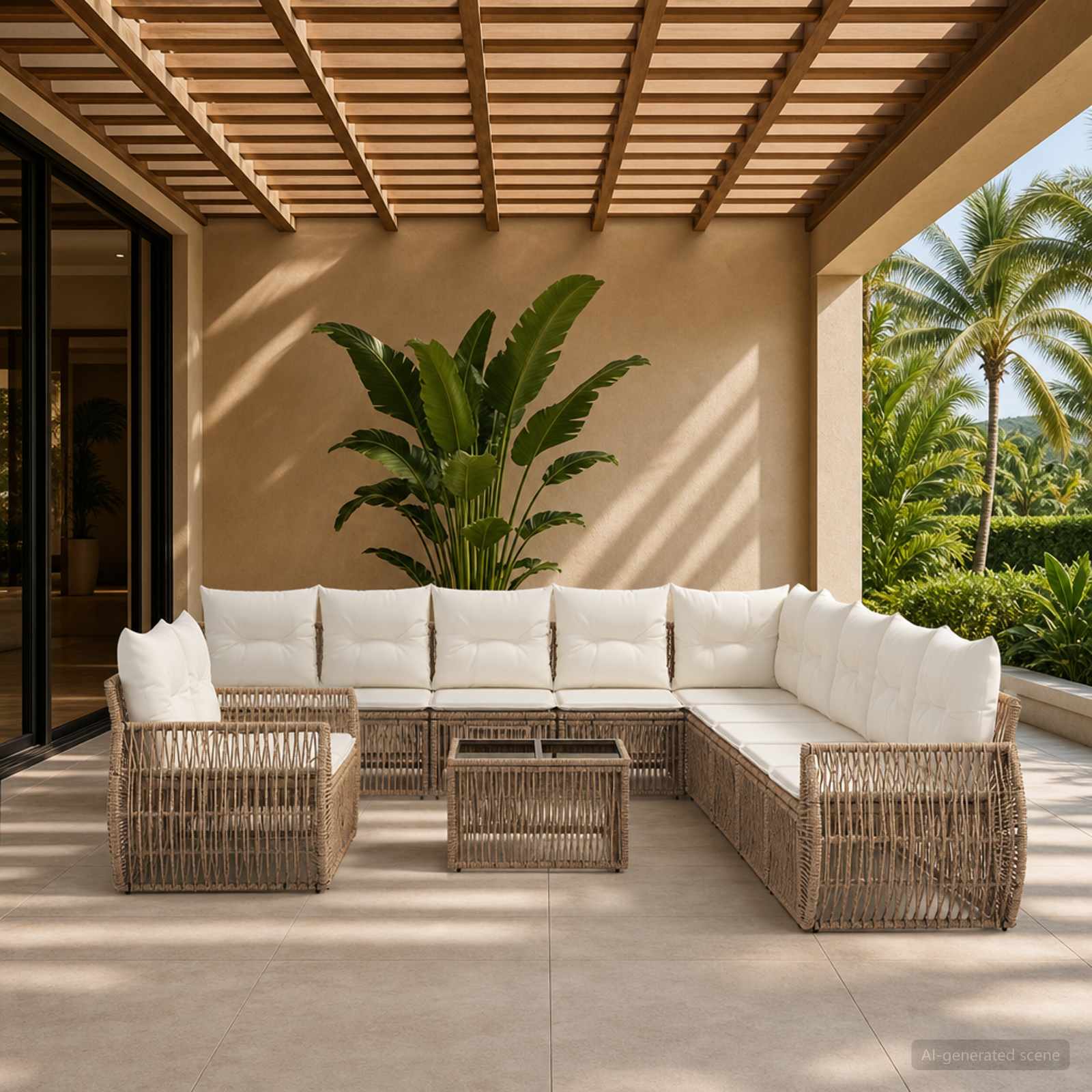 Gartensofa-set 12 pcs Beige und Cremeweiß Poly-Rattan