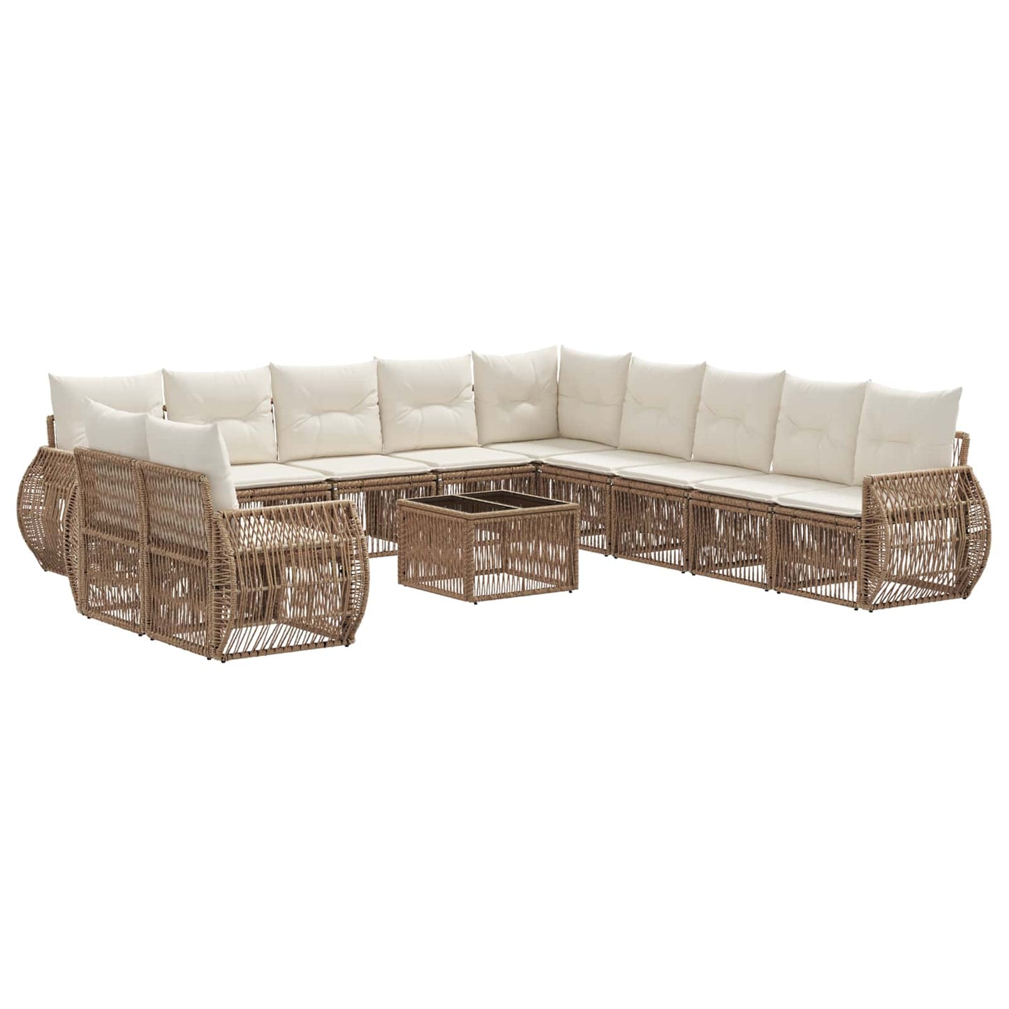 Gartensofa-set 12 pcs Beige und Cremeweiß Poly-Rattan