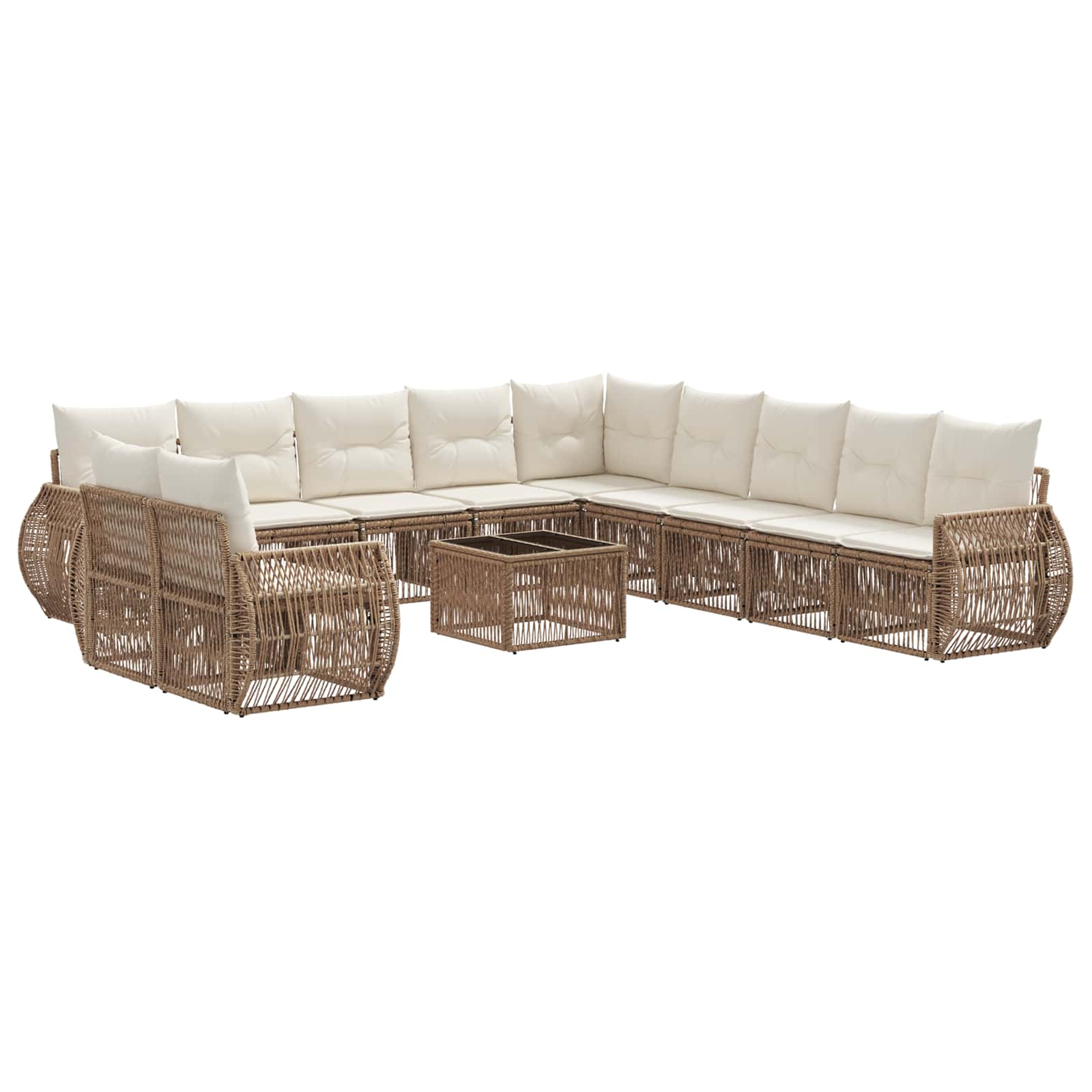 Gartensofa-set 12 pcs Beige und Cremeweiß Poly-Rattan