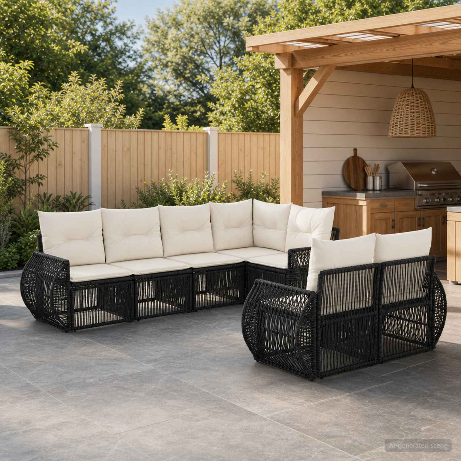 Gartensofa-set 7 stk. 7-Sitzanzahl Schwarz und Cremeweiß