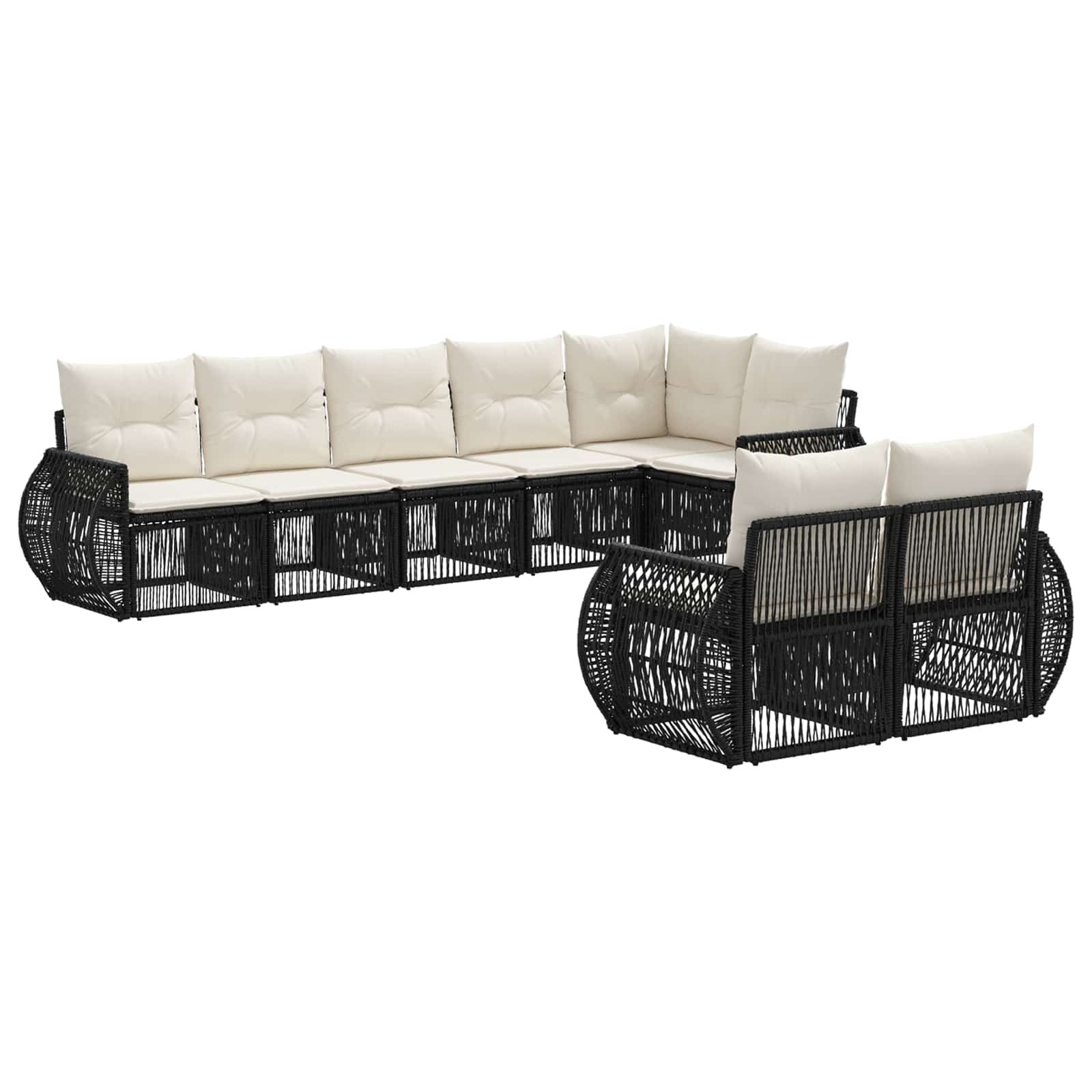 Gartensofa-set 8 pcs Schwarz und Cremeweiß Poly-Rattan